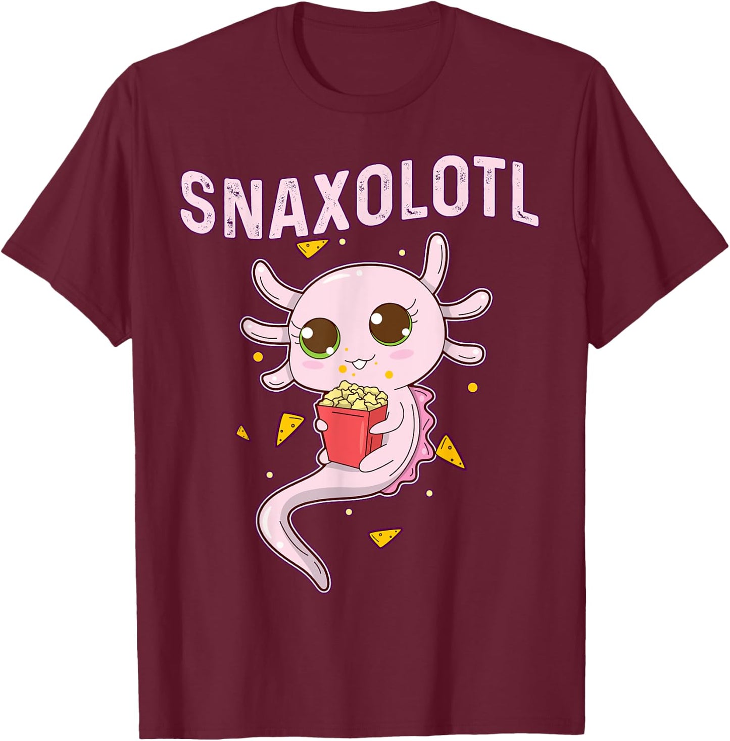Cute Snaxolotl - Kawaii Axolotl Eating Chips Snacks Kids T-Shirt - T-Shirt | Maroon
