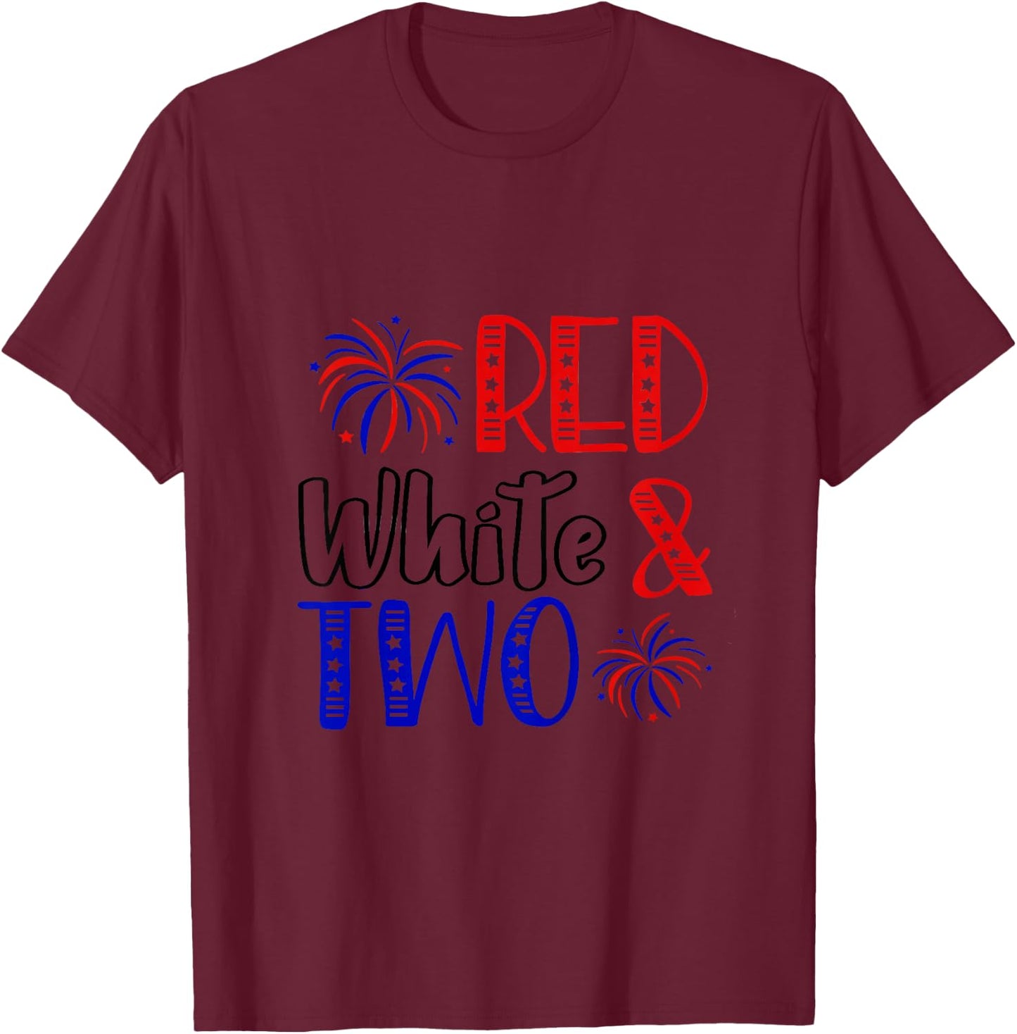Kids Red White & Two 2nd Birthday 4th Of July Independence Day T-Shirt - T-Shirt | Maroon