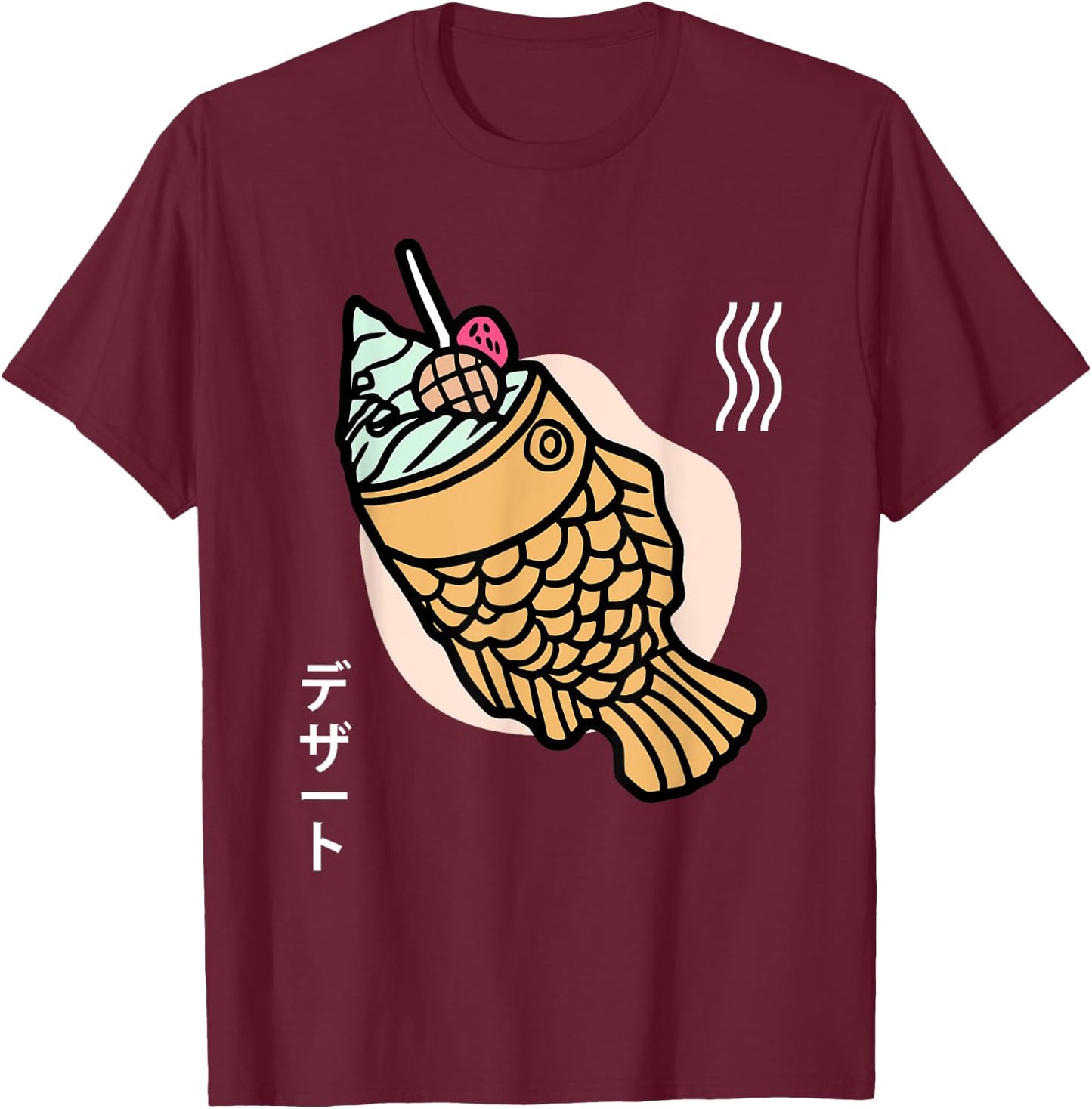 Taiyaki Japanese Ice Cream Desert Fish Shaped Cake T-Shirt - T-Shirt | Maroon