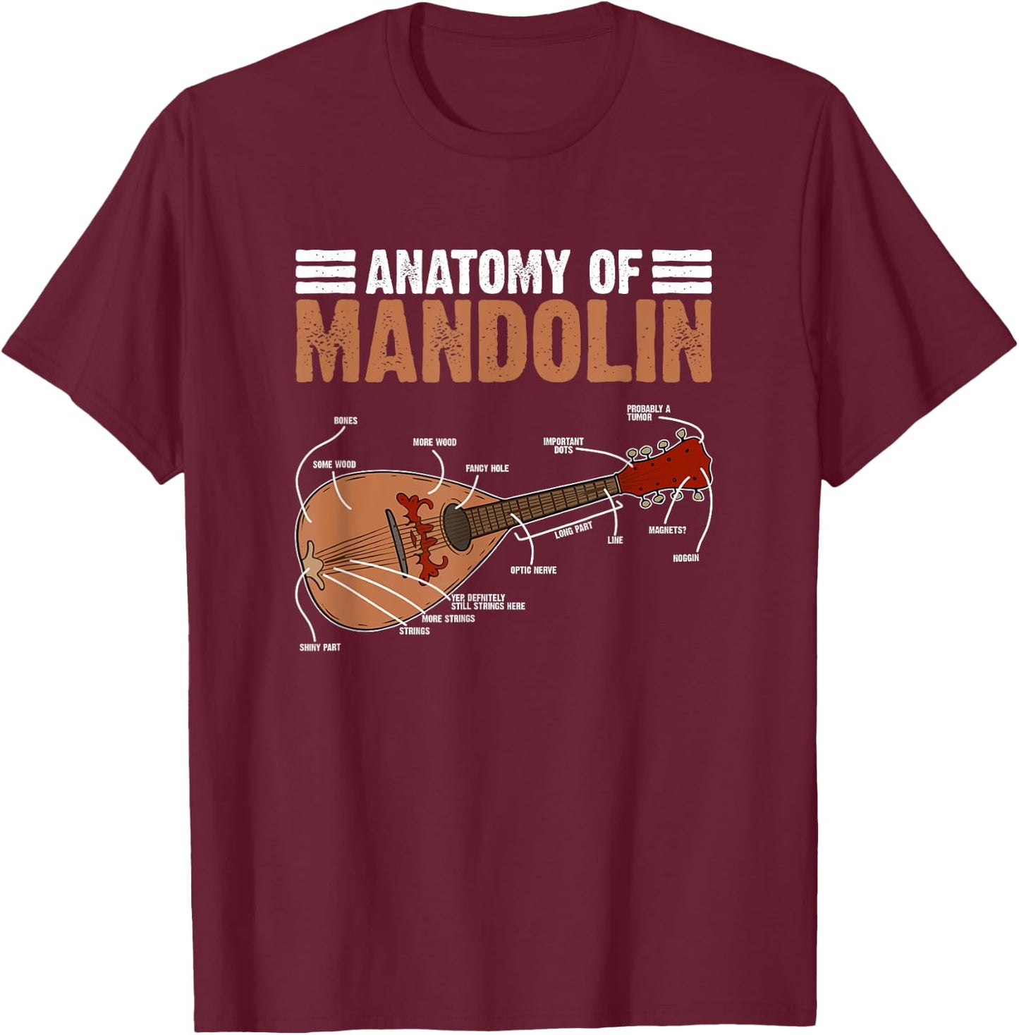 Mandolinist Country Music Bluegrass Anatomy Of Mandolin T-Shirt - T-Shirt | Maroon