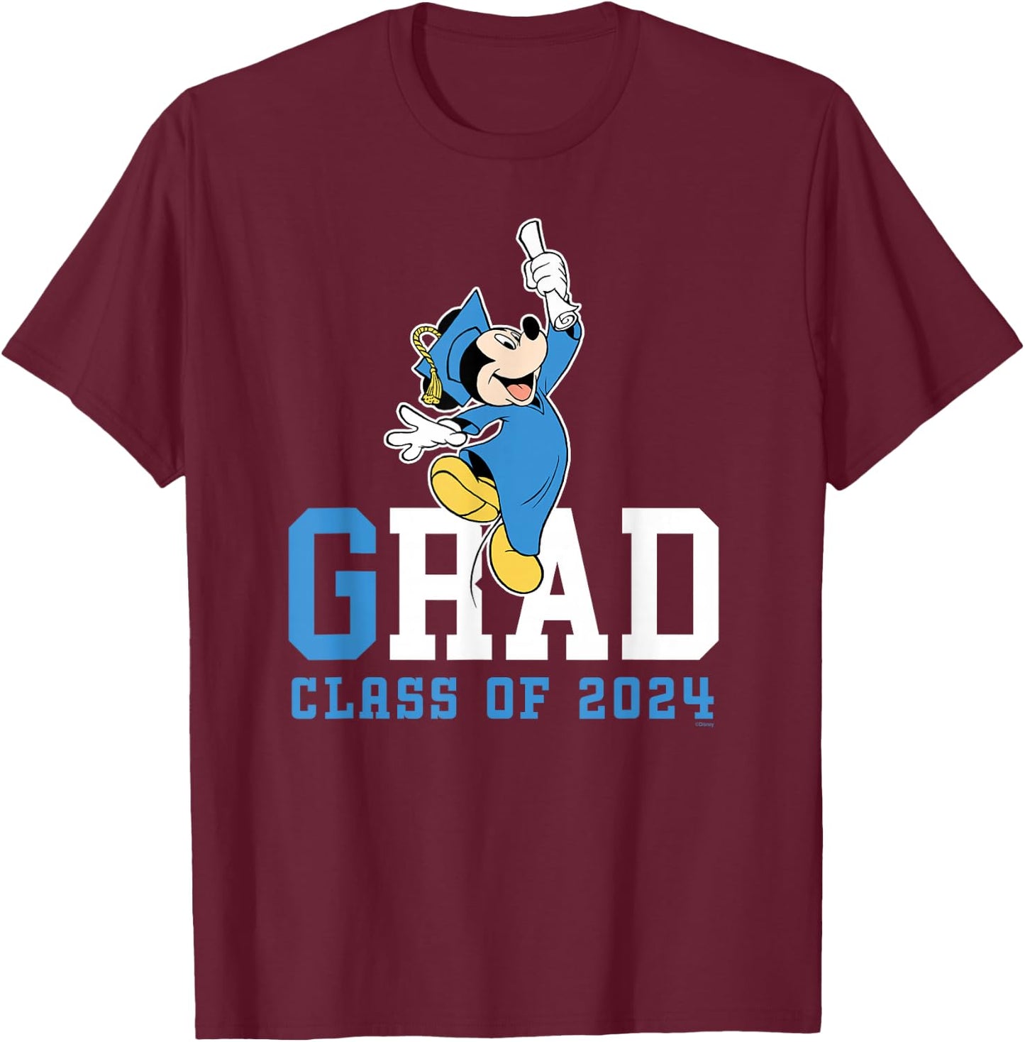 Disney Mickey Mouse 2024 Graduation Class of '24 Wheel Grad T-Shirt - T-Shirt | Maroon