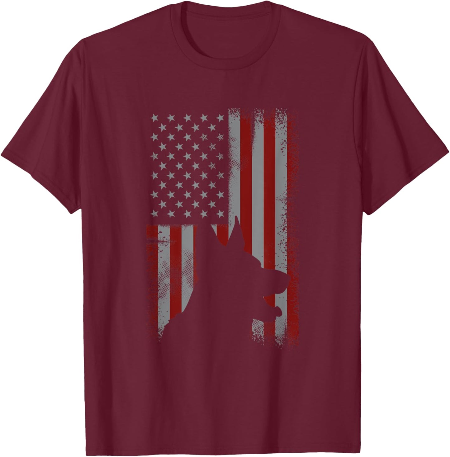Patriotic German Shepherd AMERICAN FLAG Dog Lover Gift T-Shirt - T-Shirt | Maroon