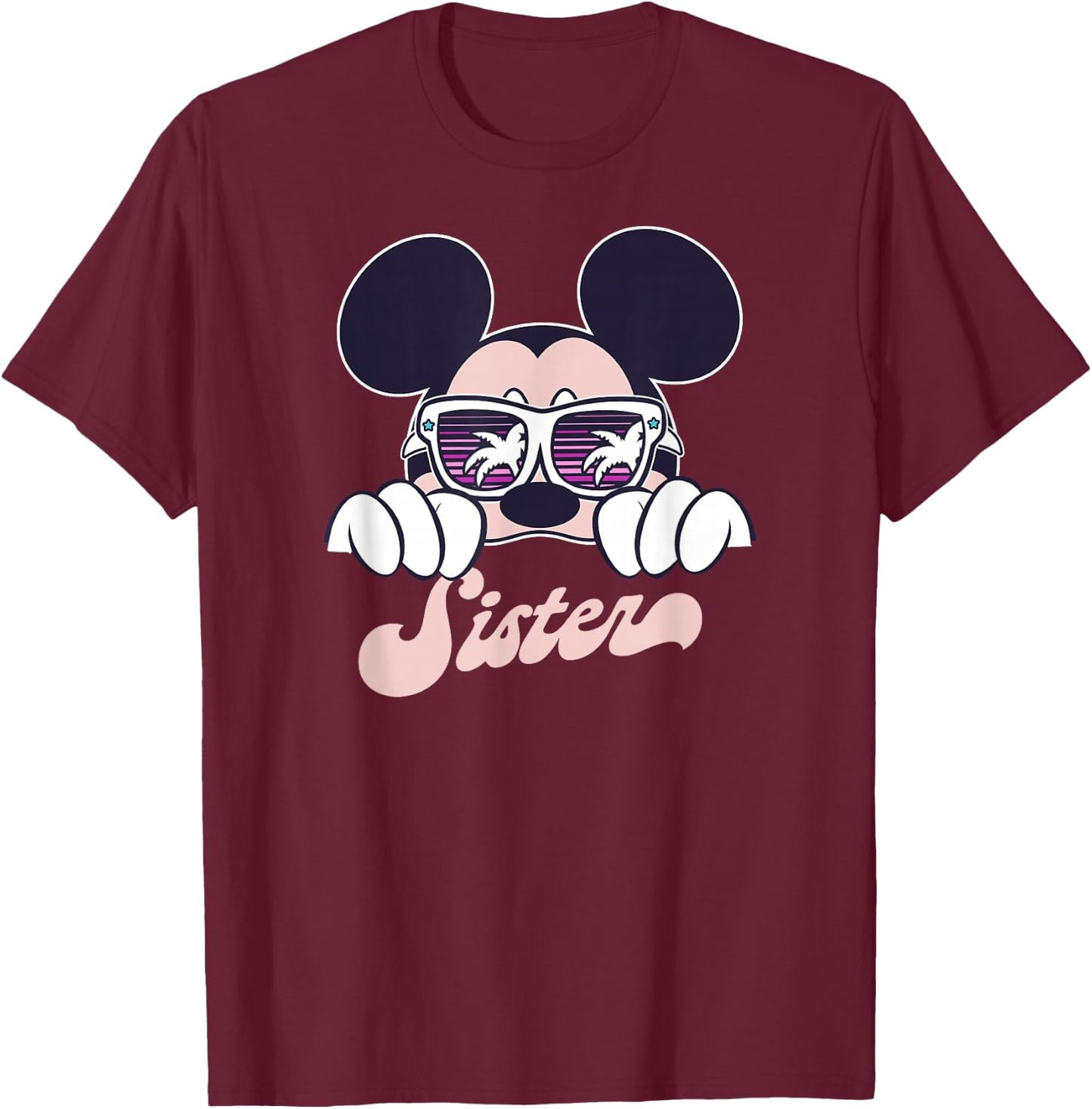 Disney Mickey and Friends Mickey Summer Vibes Sister Logo T-Shirt - T-Shirt | Maroon