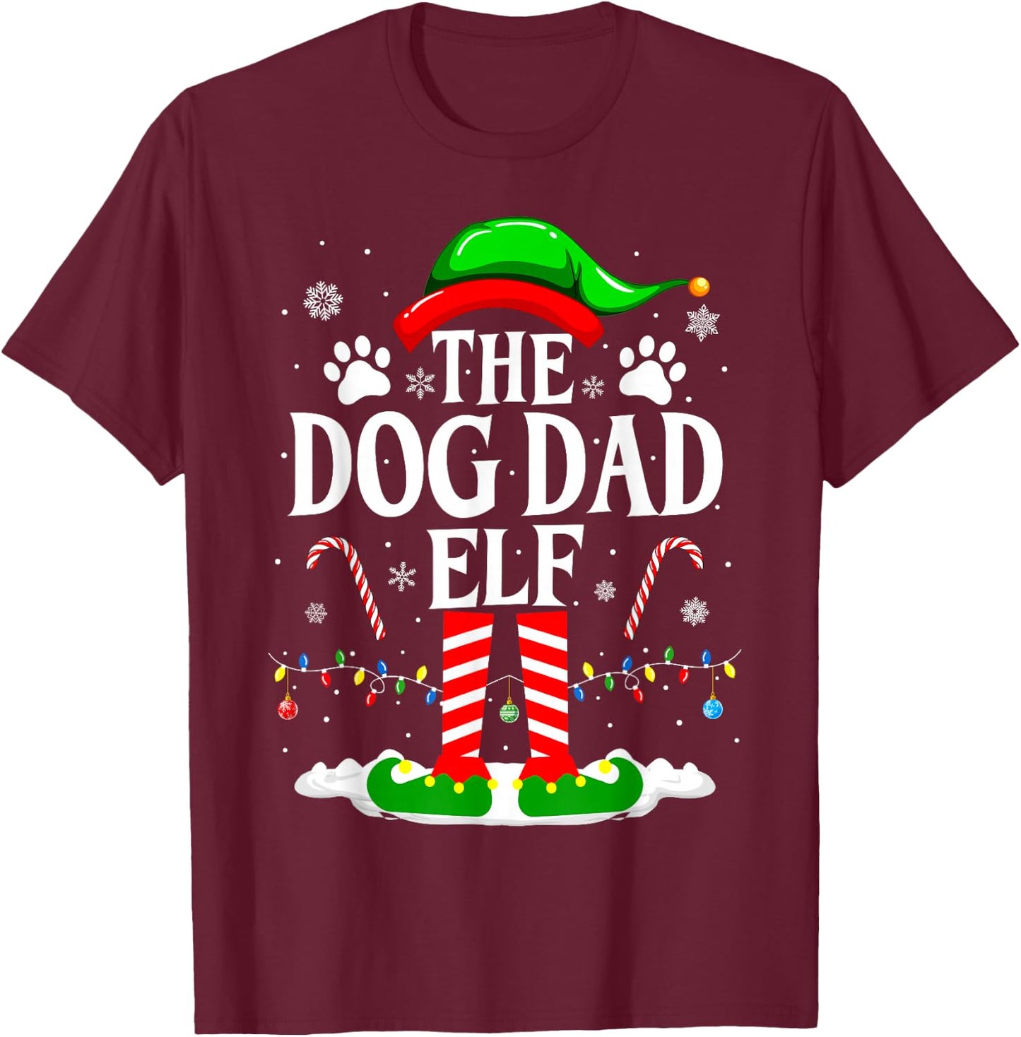 The Dog Dad Elf Xmas Funny Dogs lover Christmas Dog Dad T-Shirt - T-Shirt | Maroon