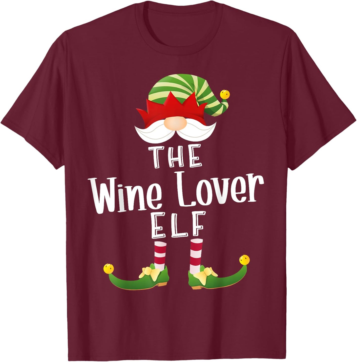 Wine Lover Elf Group Christmas Funny Pajama Party T-Shirt - T-Shirt | Maroon