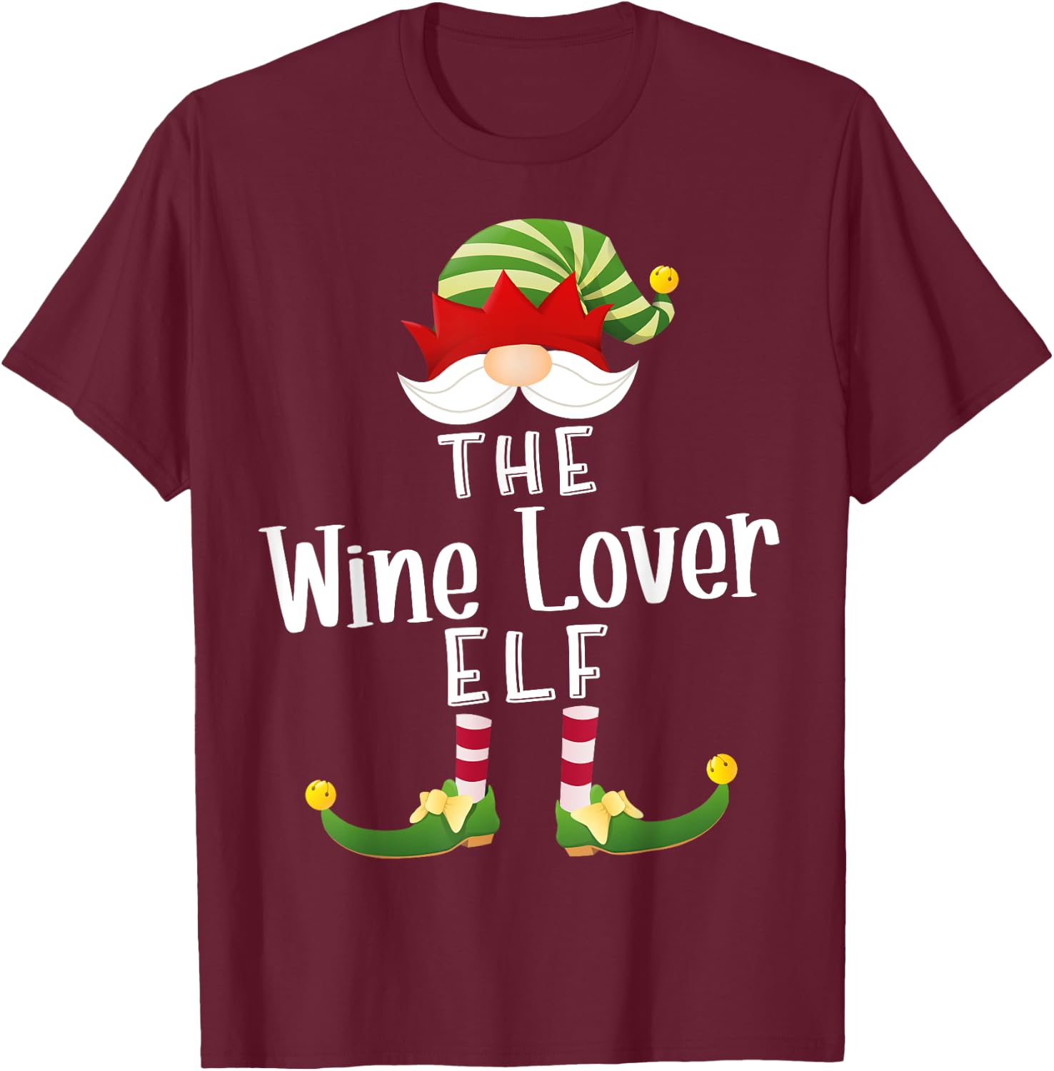 Wine Lover Elf Group Christmas Funny Pajama Party T-Shirt - T-Shirt | Maroon