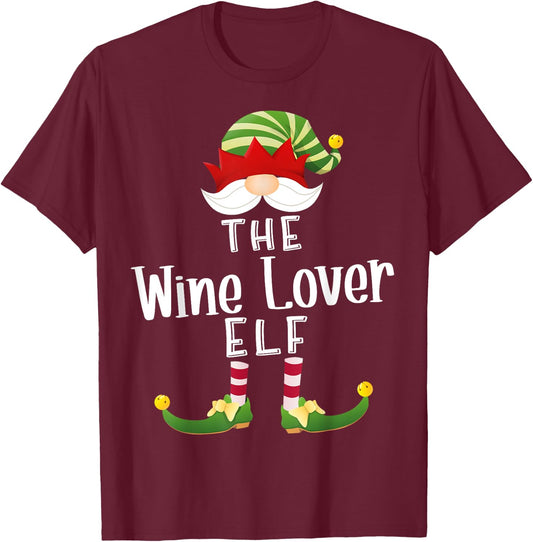 Wine Lover Elf Group Christmas Funny Pajama Party T-Shirt - T-Shirt | Maroon