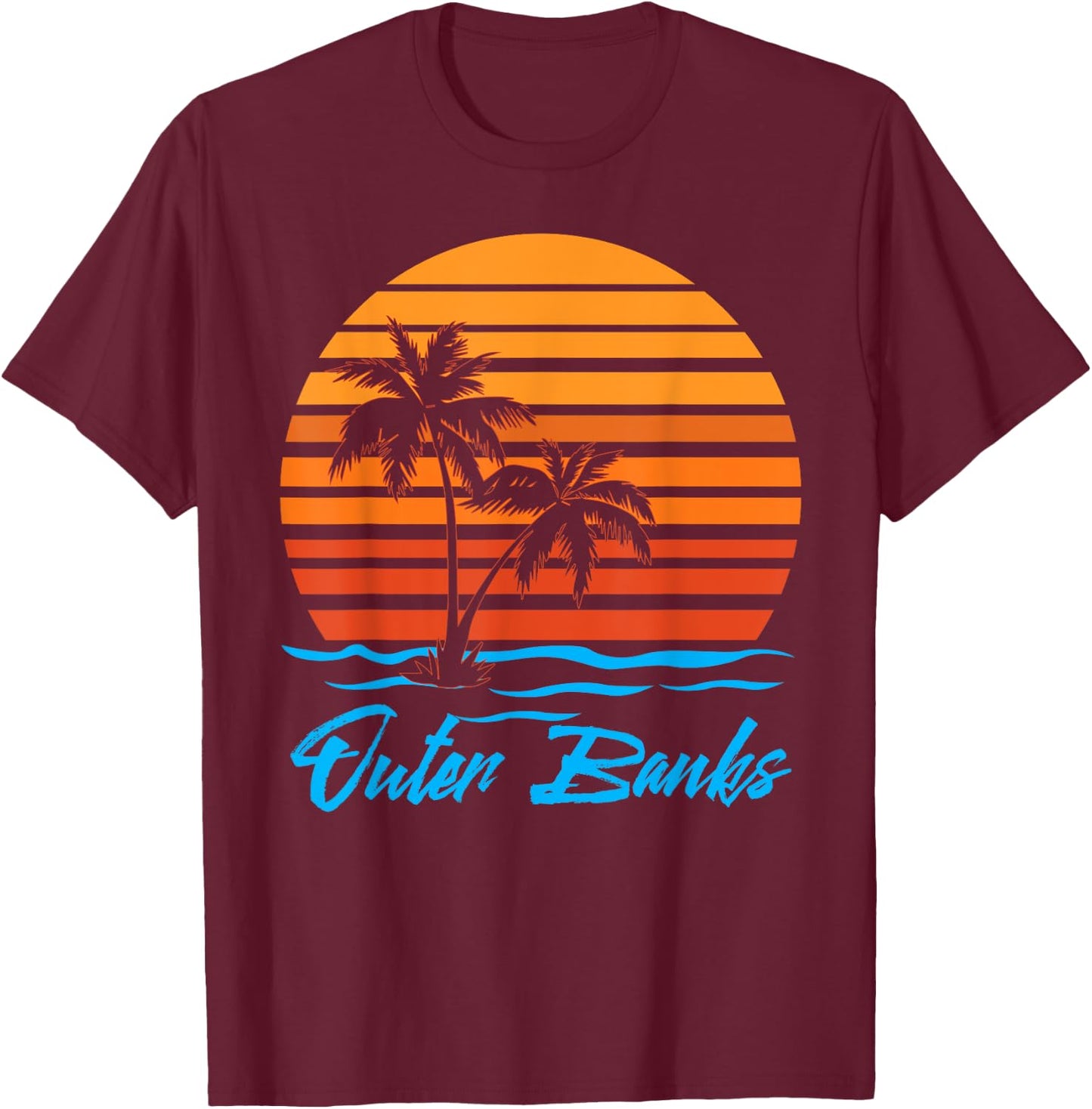 Outer Banks Sunset Palm Trees Beach Vacation Tourist Gifts Men Women Girls Kids T-Shirt - T-Shirt | Maroon