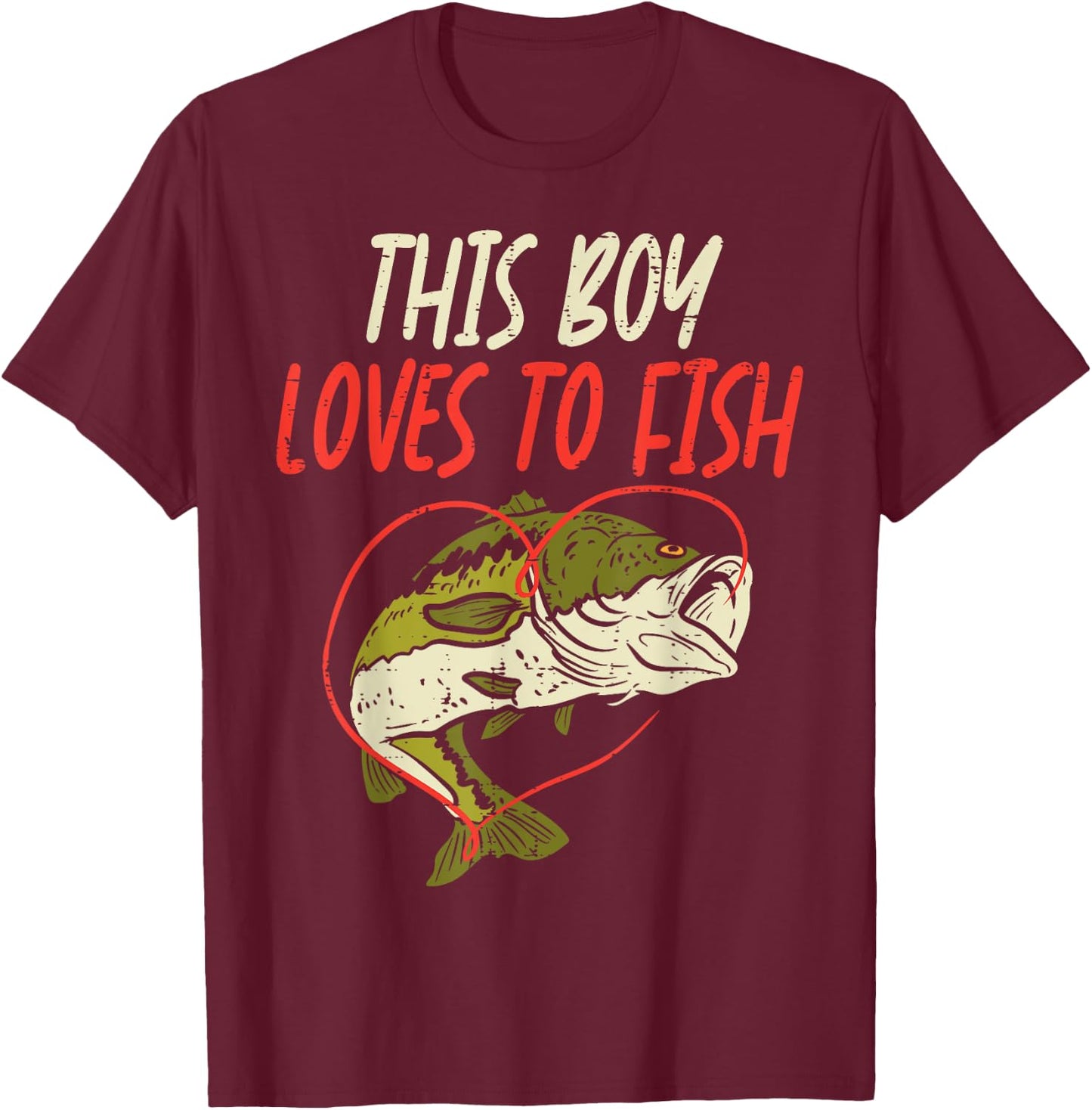 This Boy Loves To Fish Bass Fishing Family Matching Men Gift T-Shirt - T-Shirt | Maroon