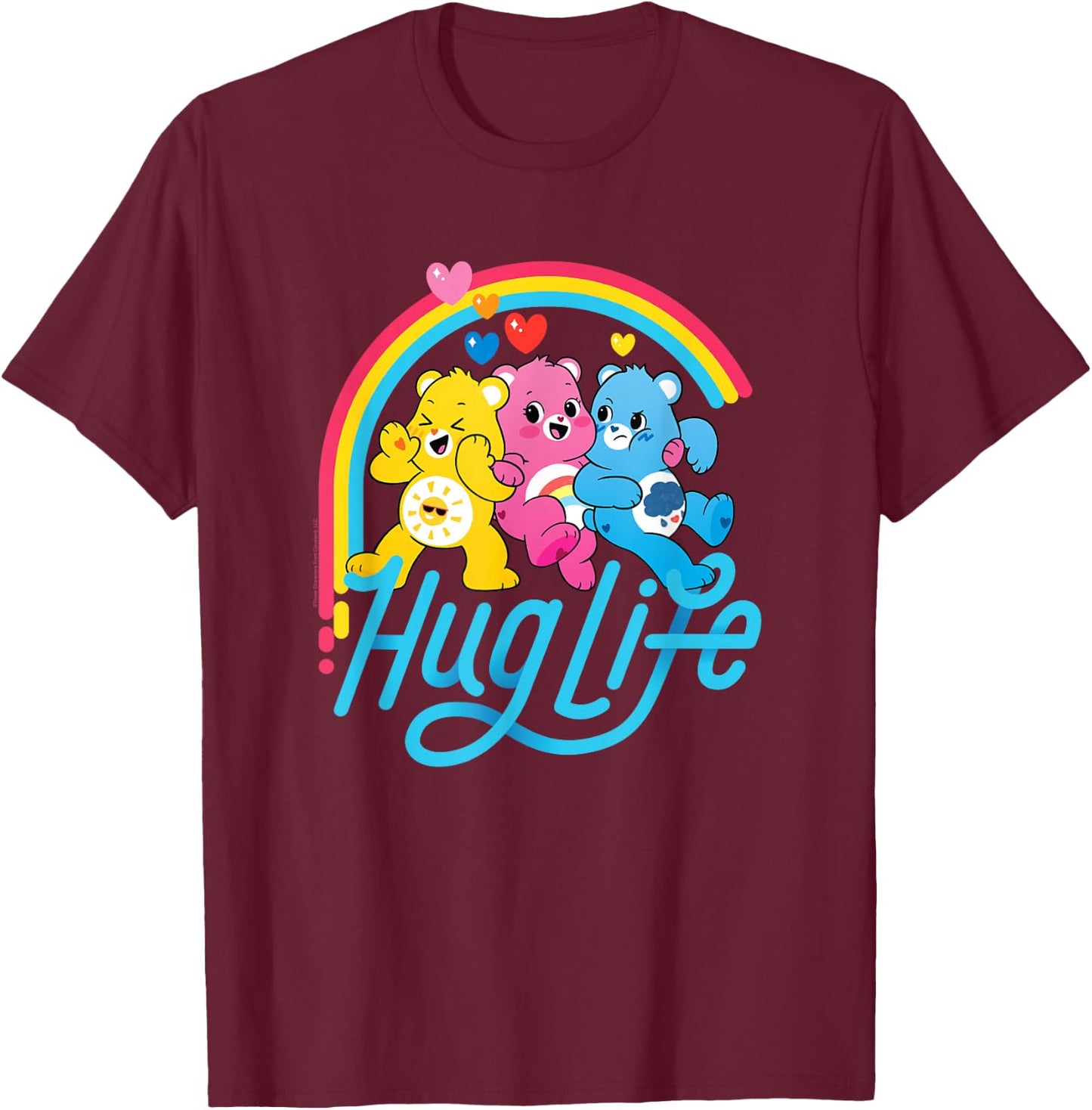 Care Bears Hug Life Rainbow Cute Cartoon T-Shirt - T-Shirt | Maroon