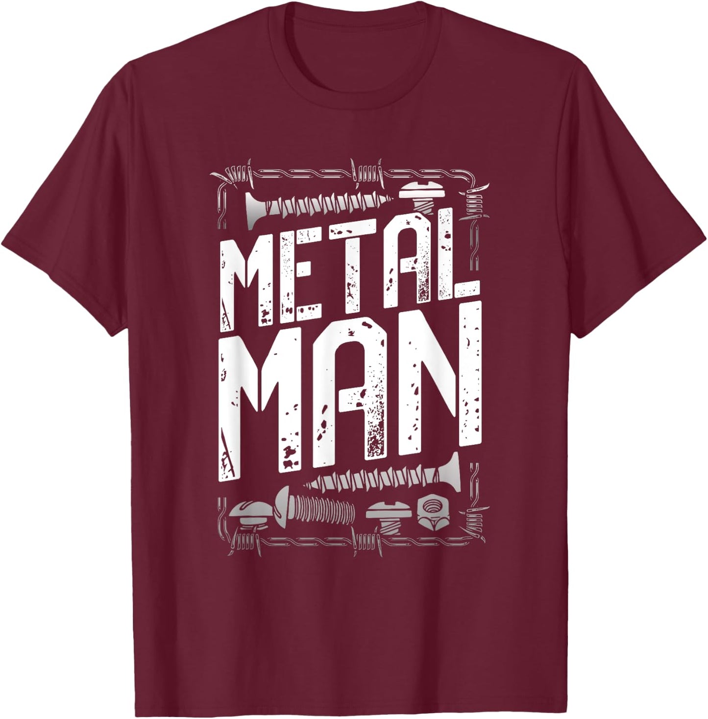 Metal Man - Bold Industrial Hardware Design T-Shirt - T-Shirt | Maroon