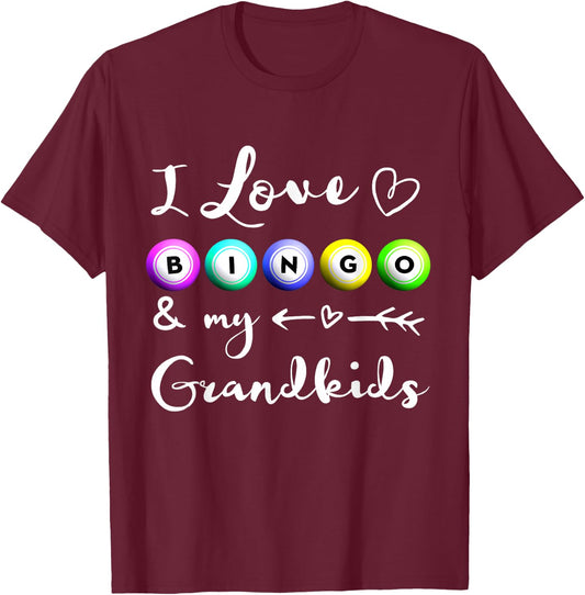 Bingo Shirt, I Love Bingo, Gift Grandma, Mommom Nana T-Shirt - T-Shirt | Maroon
