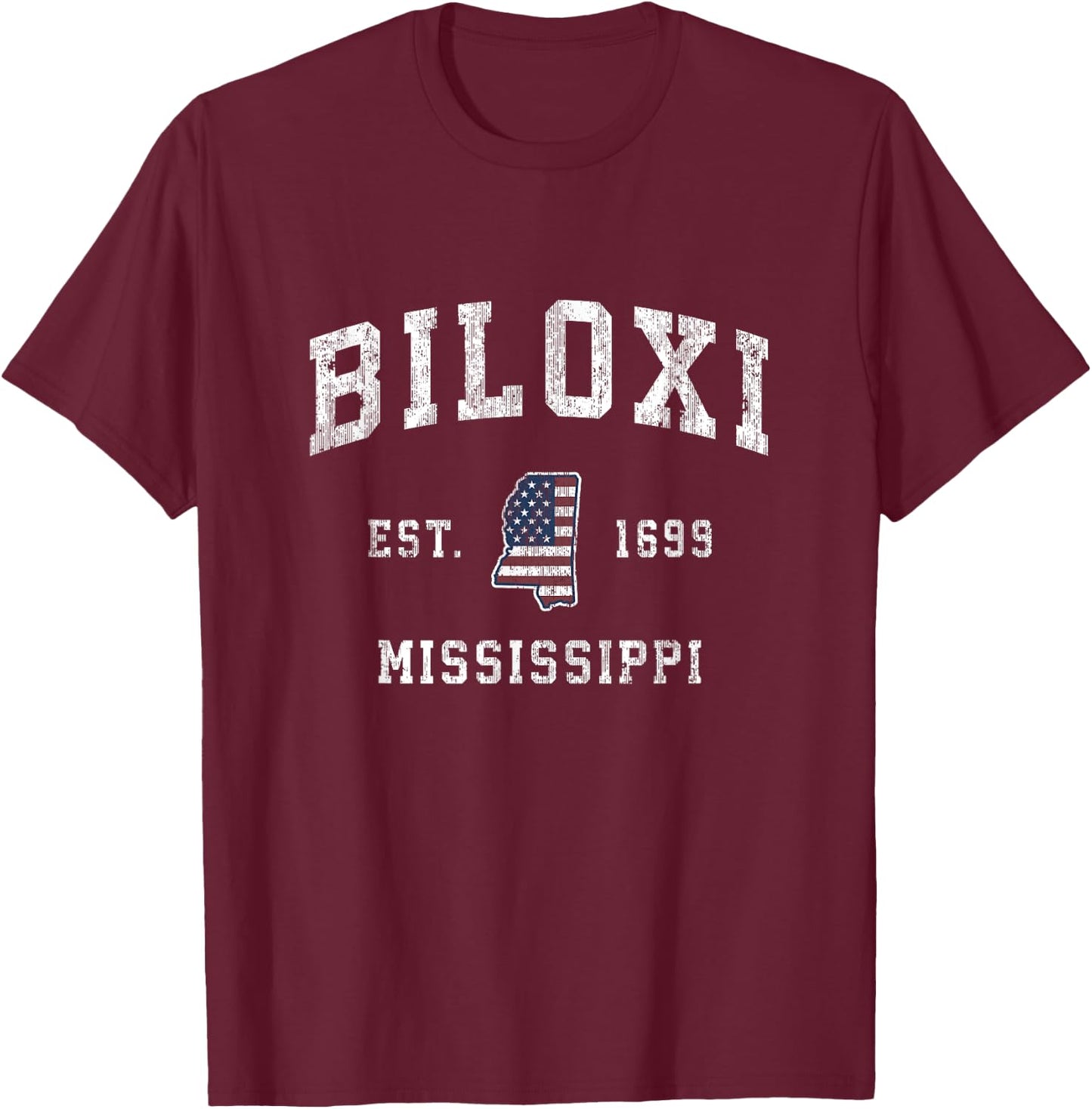 Biloxi Mississippi MS Vintage American Flag Sports Design Kids Men T-Shirt - T-Shirt | Maroon