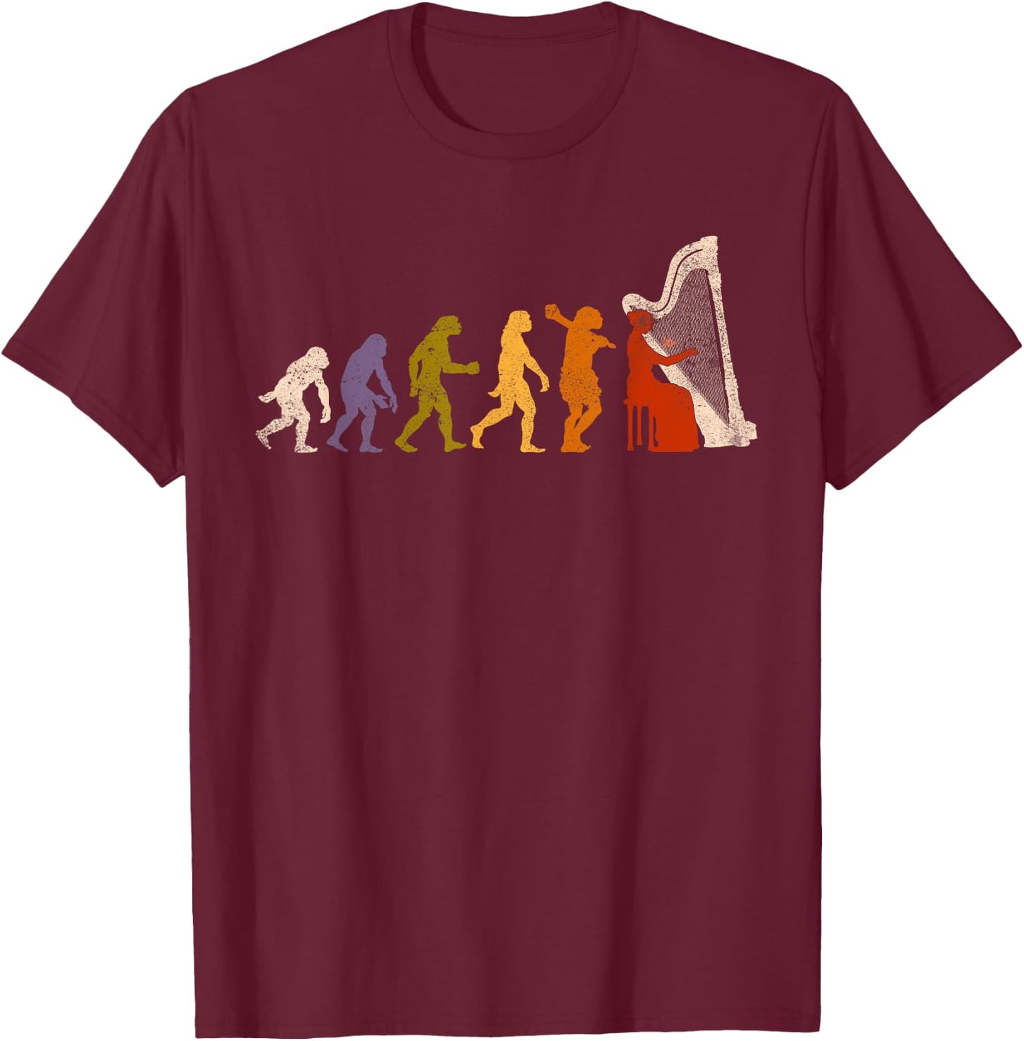 Evolution Harp Harp Player Gift T-Shirt - T-Shirt | Maroon