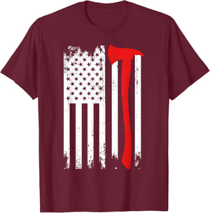 Firefighter Patriotic Fireman Firefighting Rescuer Volunteer T-Shirt - T-Shirt | Maroon
