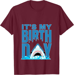 Blue Shark Birthday Shark Bite Its My Birthday Girls Boys T-Shirt - T-Shirt | Maroon