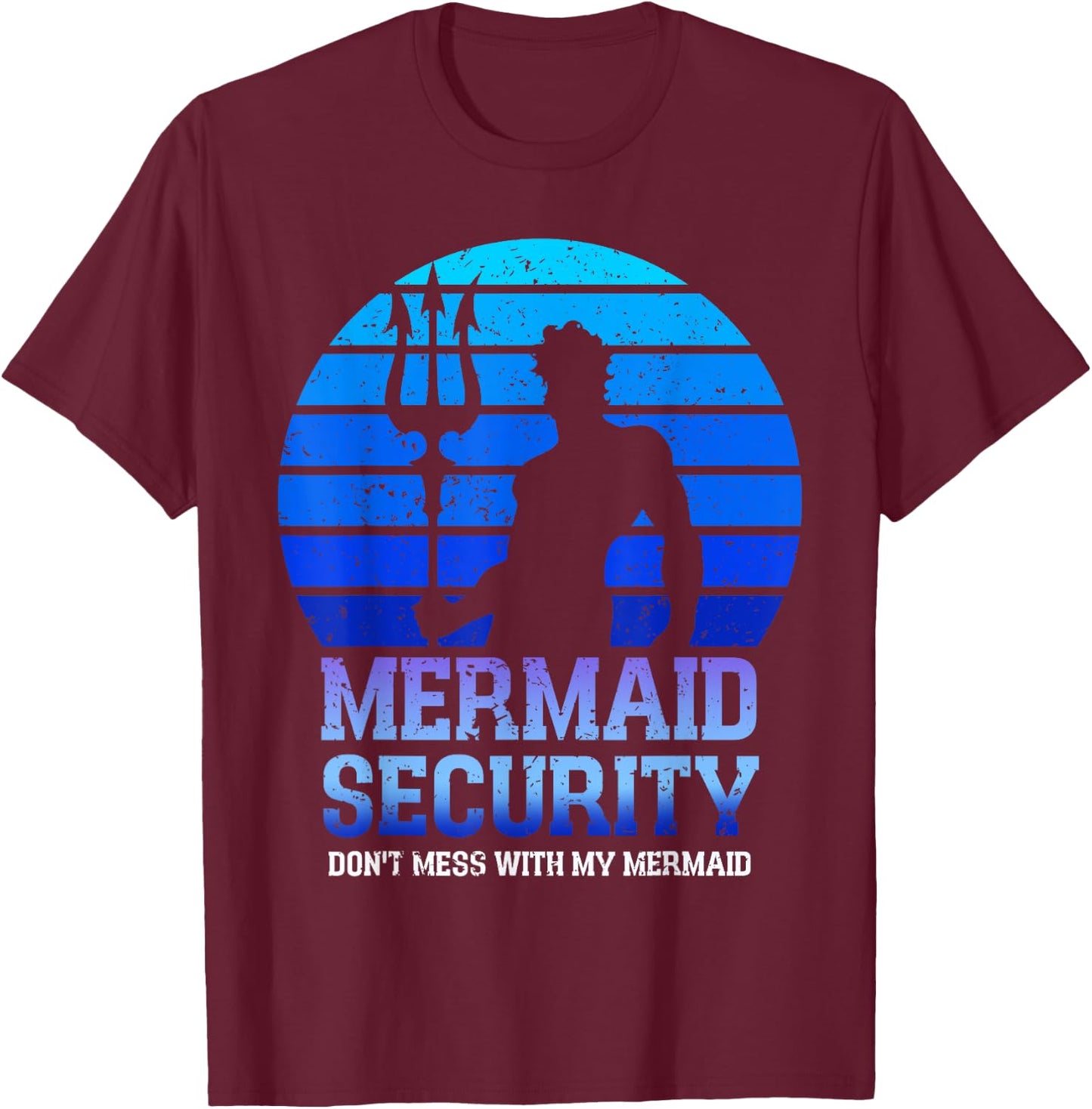 Vintage Mermaid Security Bday Costume Merman Birthday Party T-Shirt - T-Shirt | Maroon