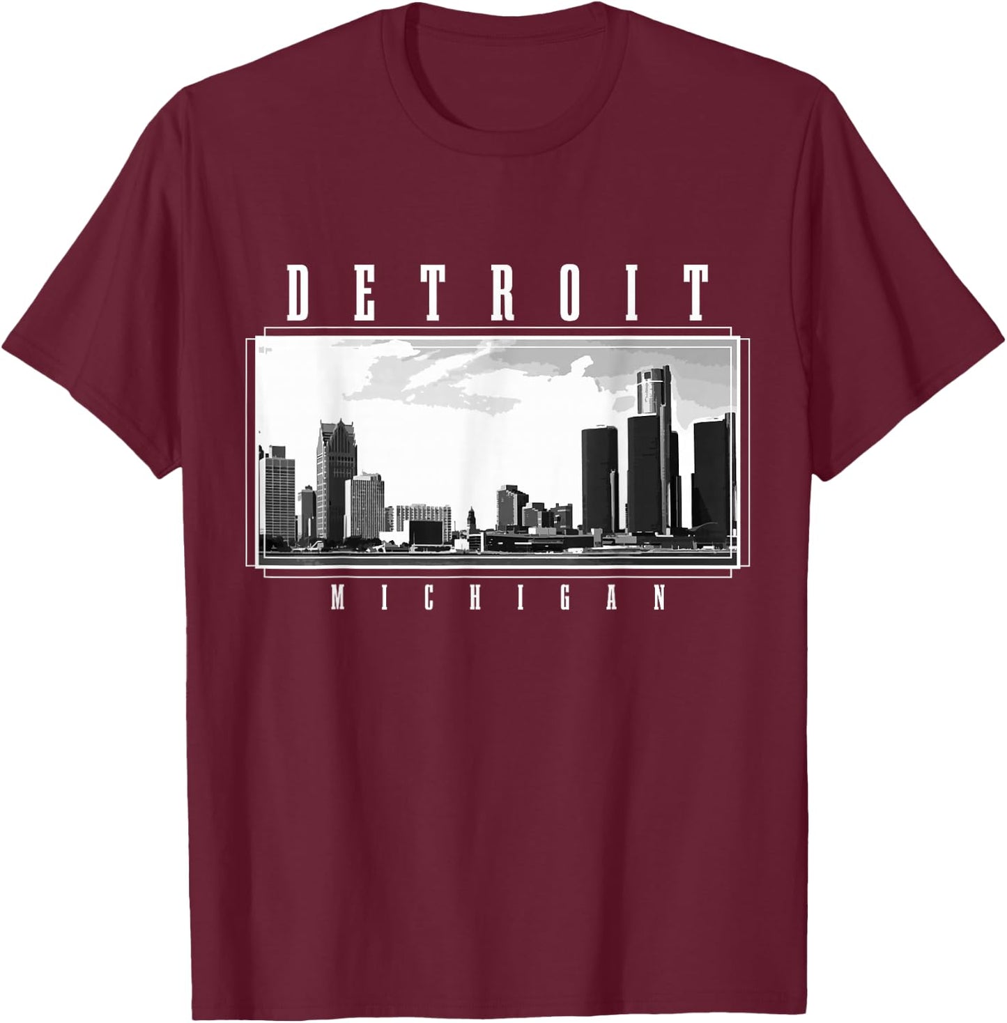 Detroit Skyline Michigan Pride Vintage Detroit T-Shirt - T-Shirt | Maroon