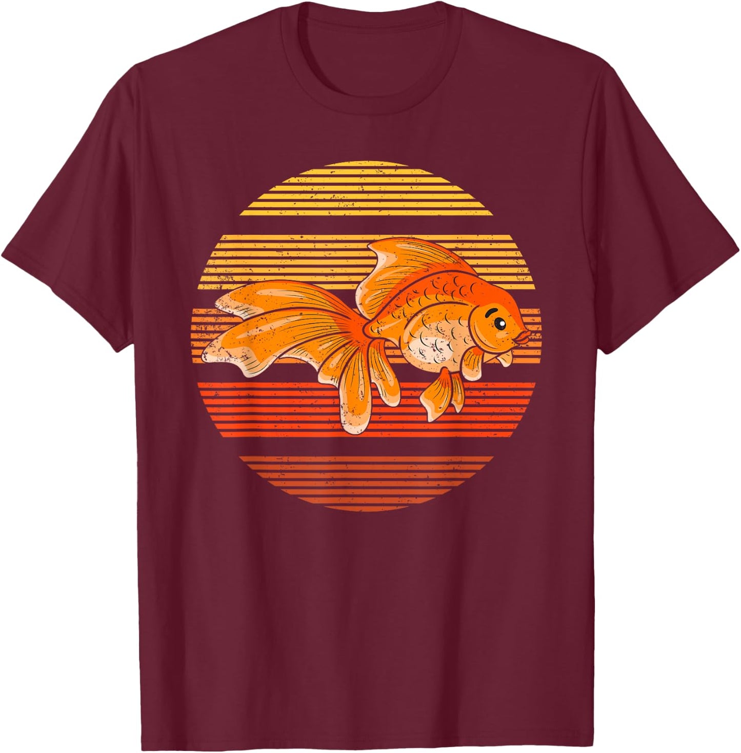 Vintage Retro Goldfish Gift Goldfish Fish Lover - Kids Black Cartoon Classic Retro Distressed Novelty - Small T-Shirt - T-Shirt | Maroon