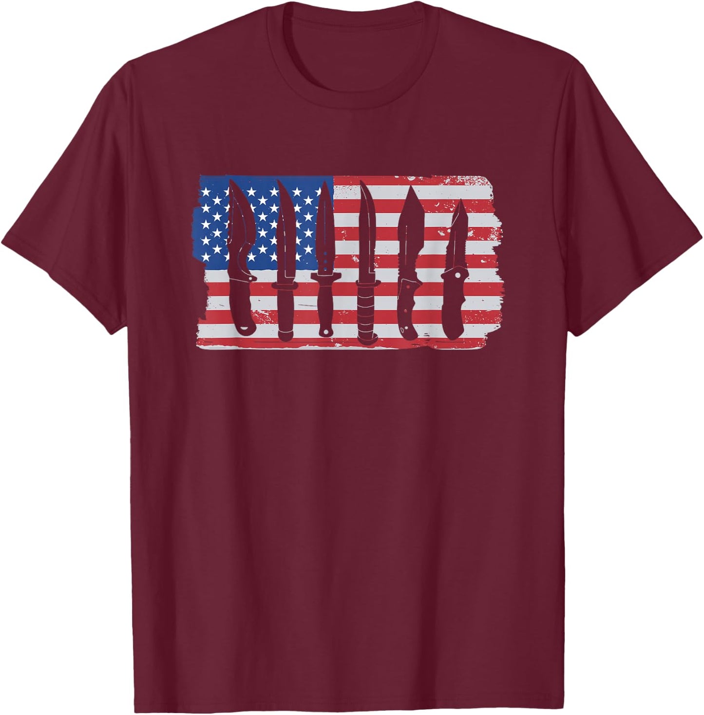 American Flag Different Kinds Of Knife Knife Collector Women Men T-Shirt - T-Shirt | Maroon