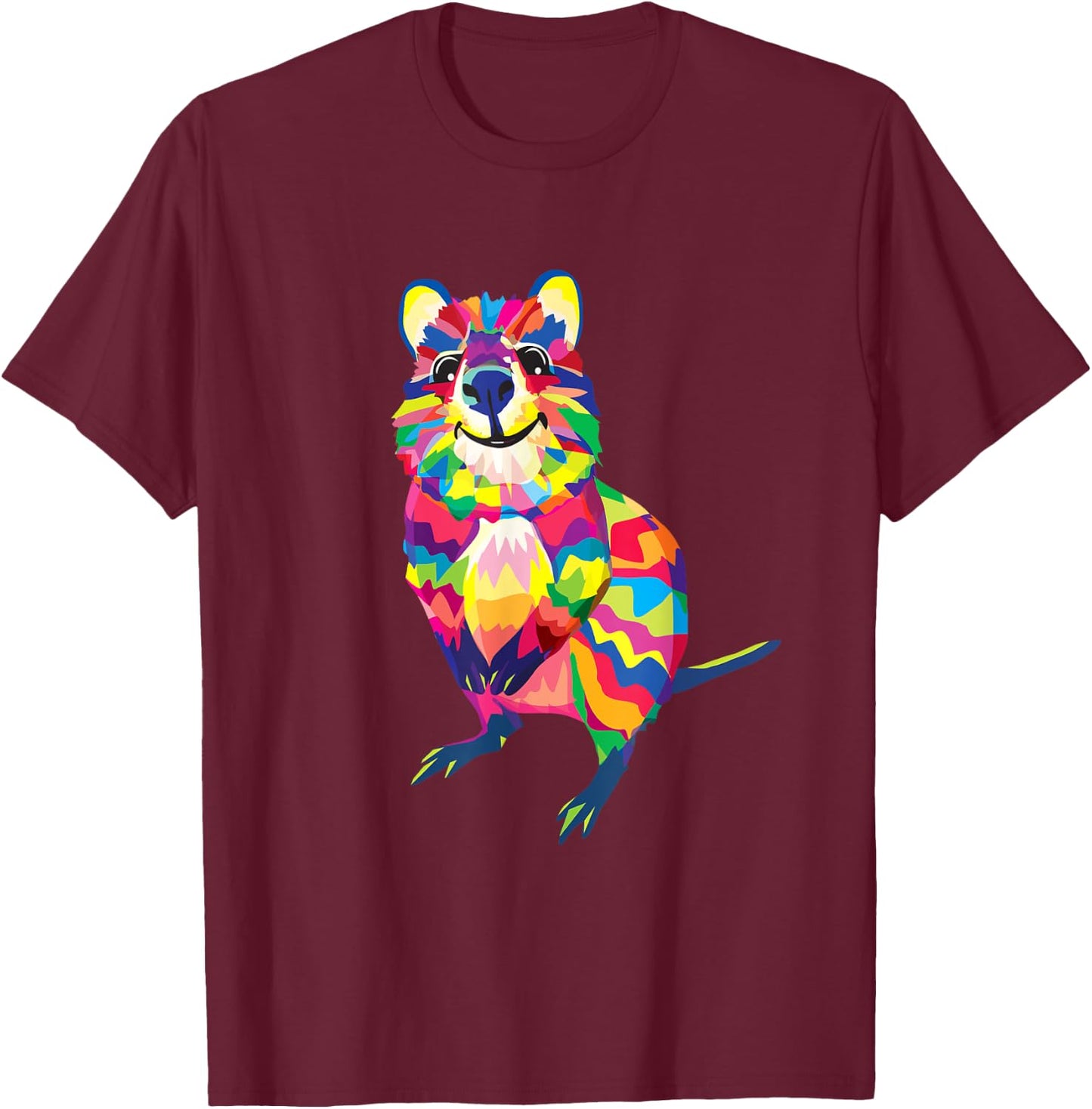 Australian Quokka Marsupial Geometric Happy Animal T-Shirt - T-Shirt | Maroon
