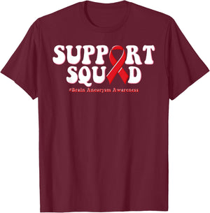 Retro Groovy Support Squad Brain Aneurysm Awareness T-Shirt - T-Shirt | Maroon