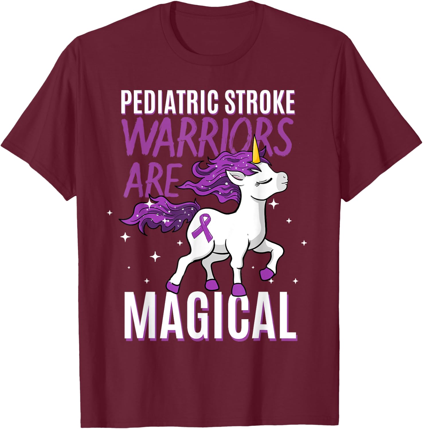 Pediatric Stroke Warrior Magical Unicorn Purple Hemorrhagic T-Shirt - T-Shirt | Maroon