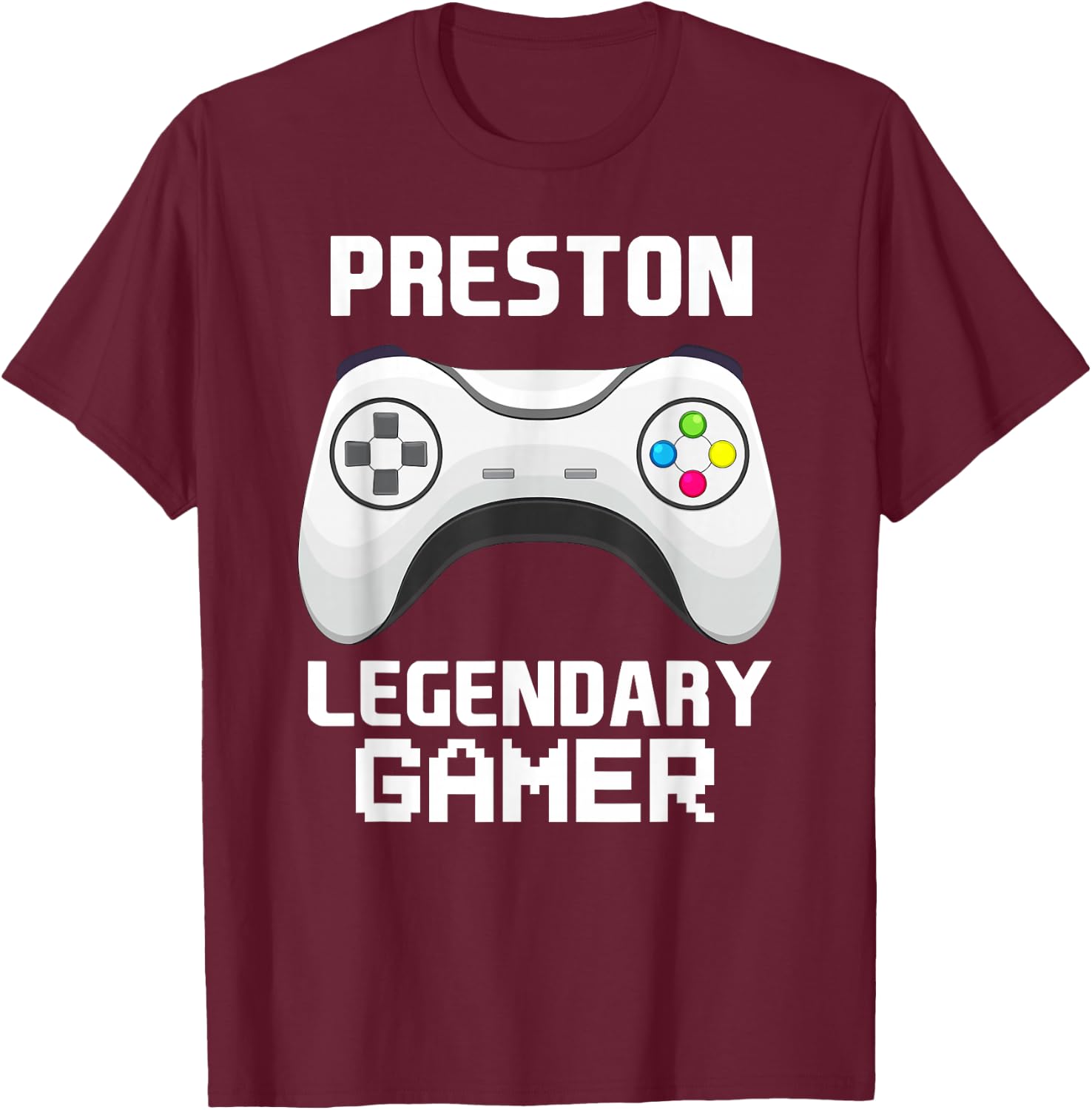 Preston Legendary Gamer Personalized Video Gaming Name T-Shirt - T-Shirt | Maroon