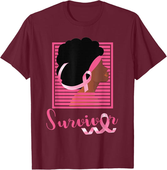 African American Black Woman Survivor Breast Cancer Awarenes T-Shirt - T-Shirt | Maroon