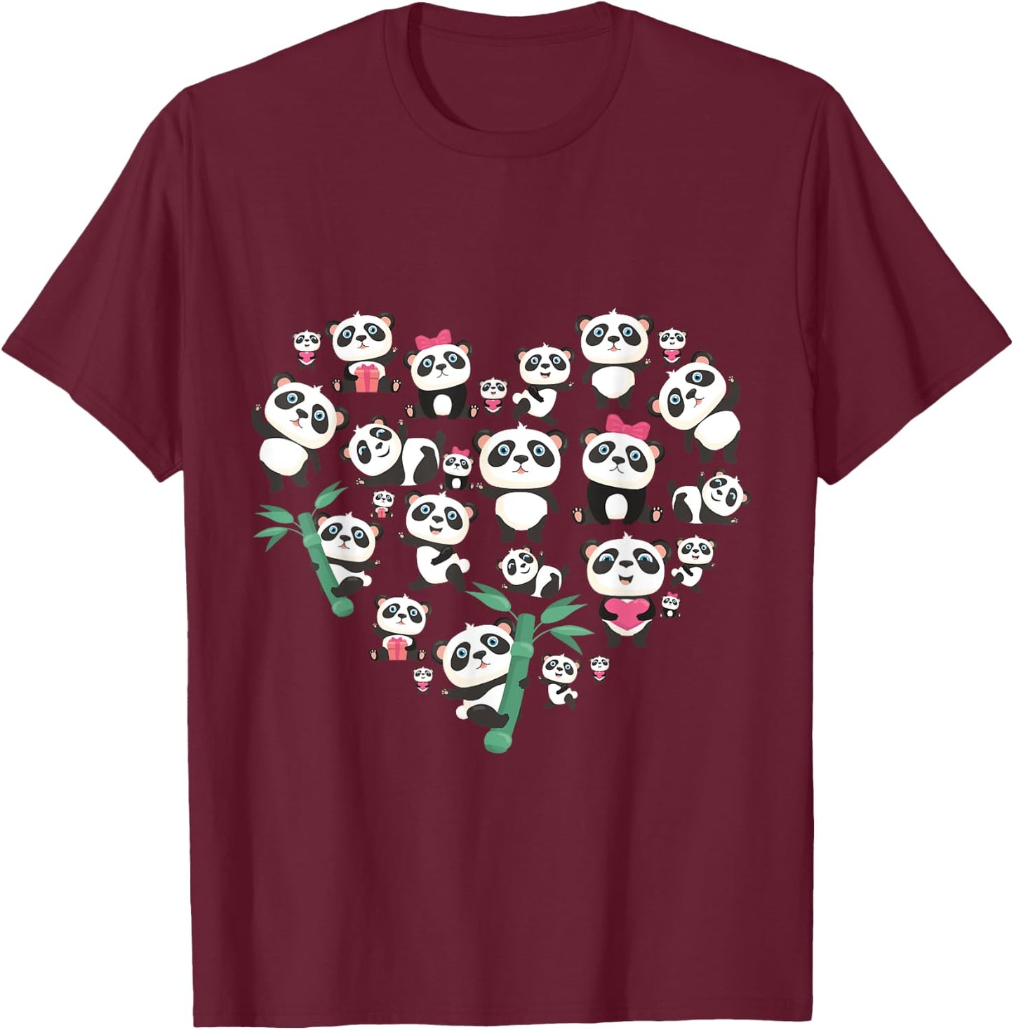 Panda Bear Lover Heart Cute Panda gifts for girl kids women T-Shirt - T-Shirt | Maroon