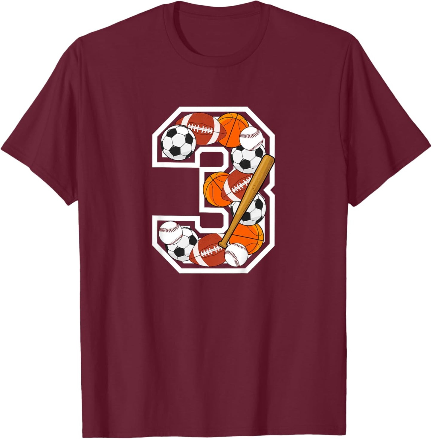 Kids 3rd Birthday Sports Birthday Party 3 Year Old Boy T-Shirt - T-Shirt | Maroon
