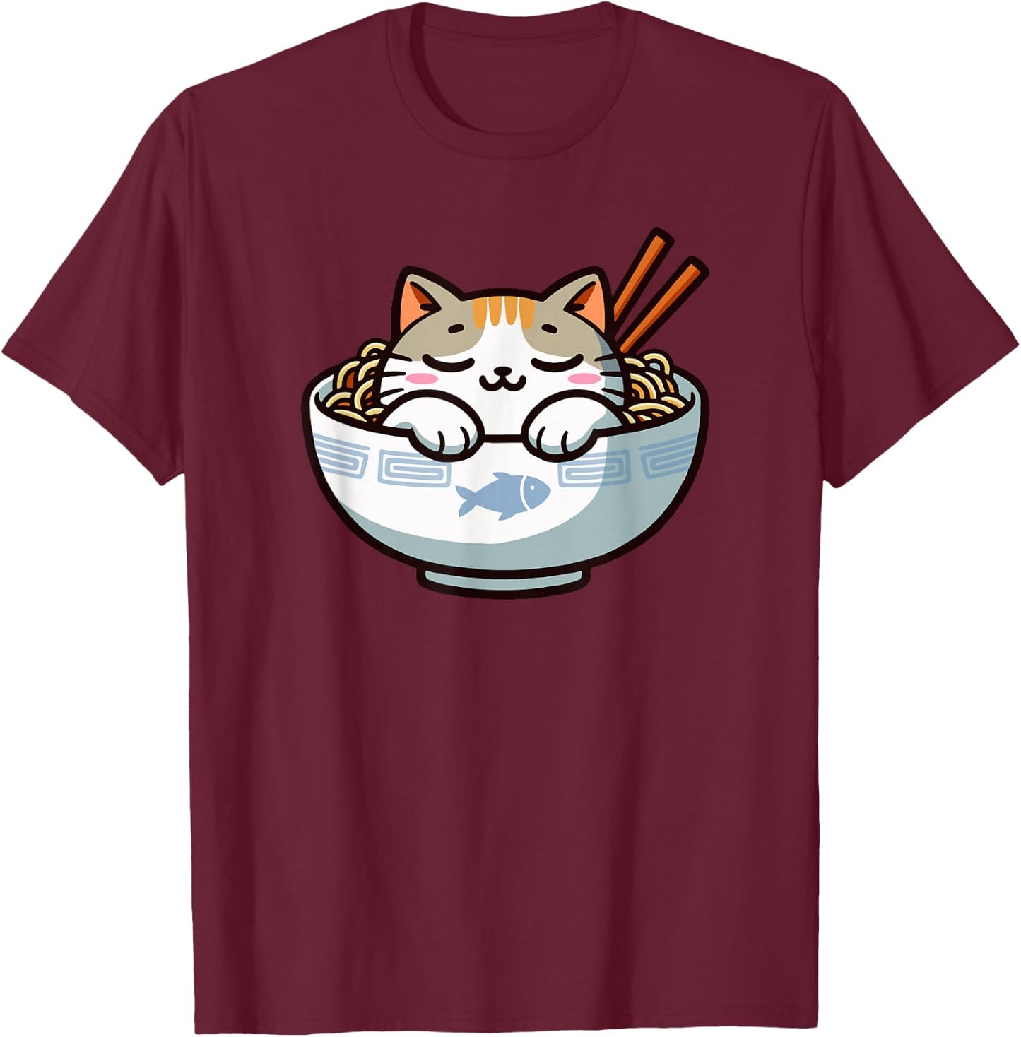 Cute Anime Merch Cat Design Japanese Ramen Noodle Clothes T-Shirt - T-Shirt | Maroon