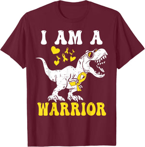 I Am A Warrior Childhood Cancer Awareness Gold Ribbon T-Shirt - T-Shirt | Maroon