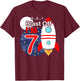 Funny 7th Birthday Gift Boys 7 Years Old Outer Space Rocket T-Shirt - T-Shirt | Maroon
