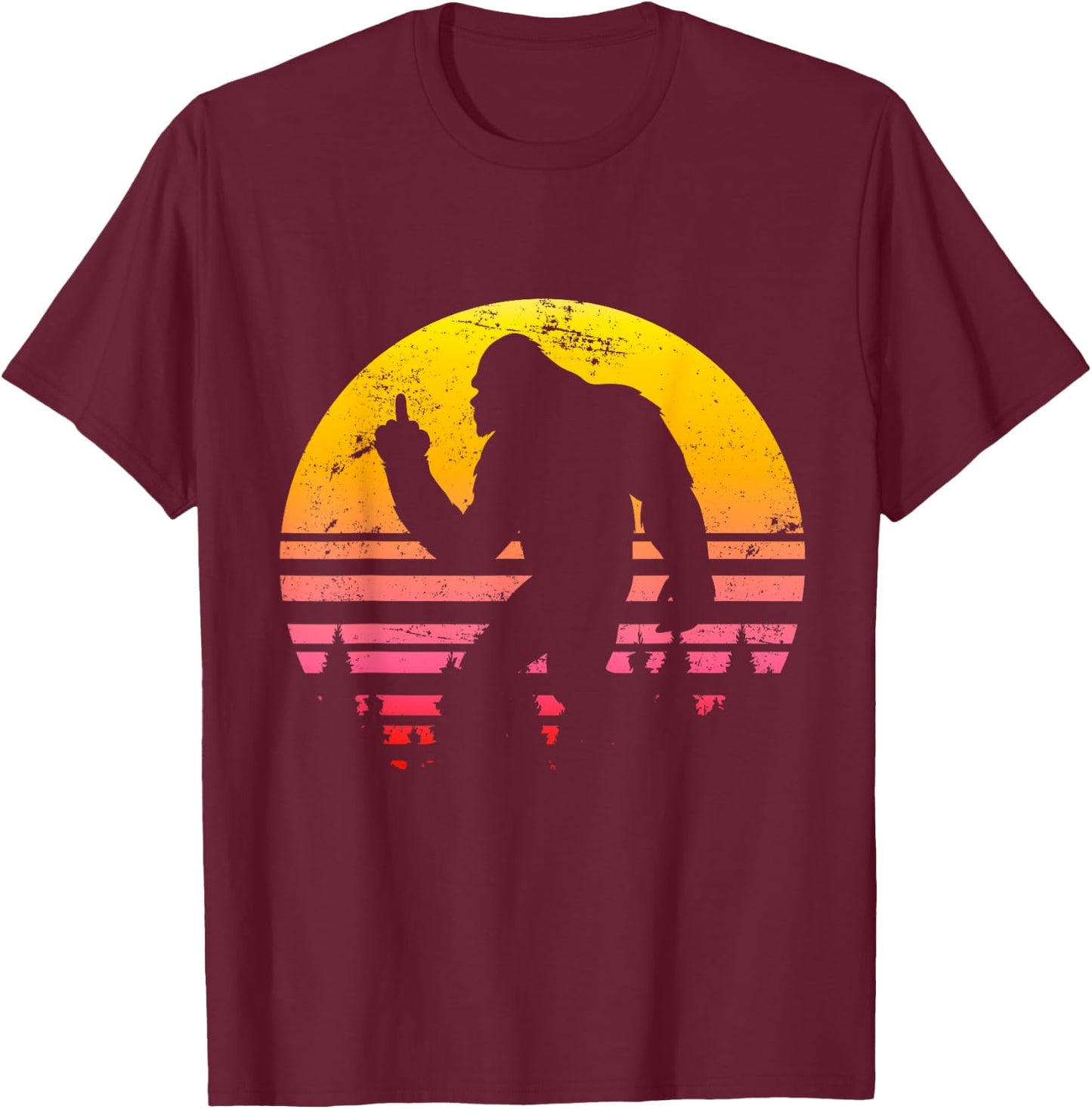 Big Foot Flips Middle Finger - Shoots Bird - Funny Sasquatch T-Shirt - T-Shirt | Maroon