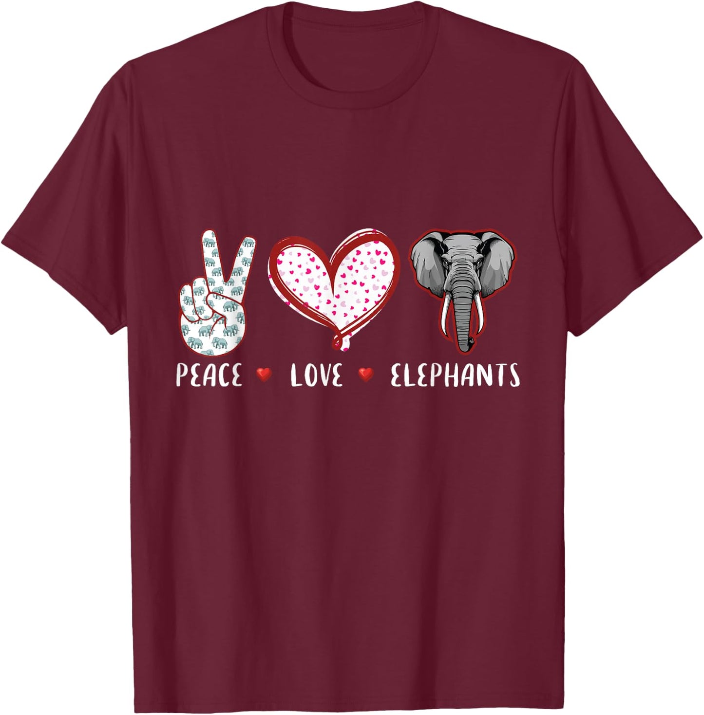 Love of Peace Elephant Gifts Women Children T-Shirt - T-Shirt | Maroon