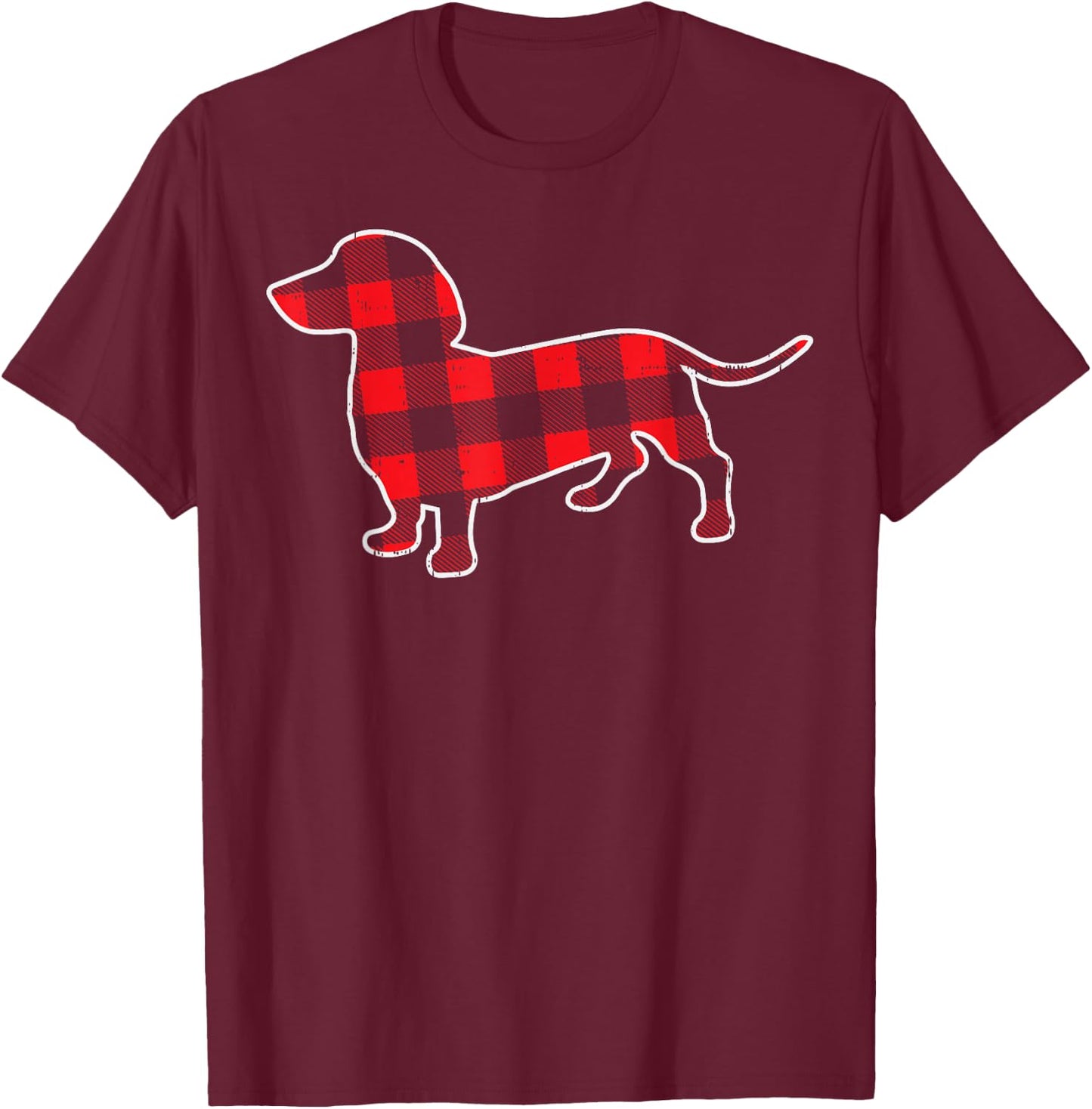 Red Buffalo Plaid Dachshund Dog Xmas Holiday Wiener PJ Women Kids T-Shirt - T-Shirt | Maroon