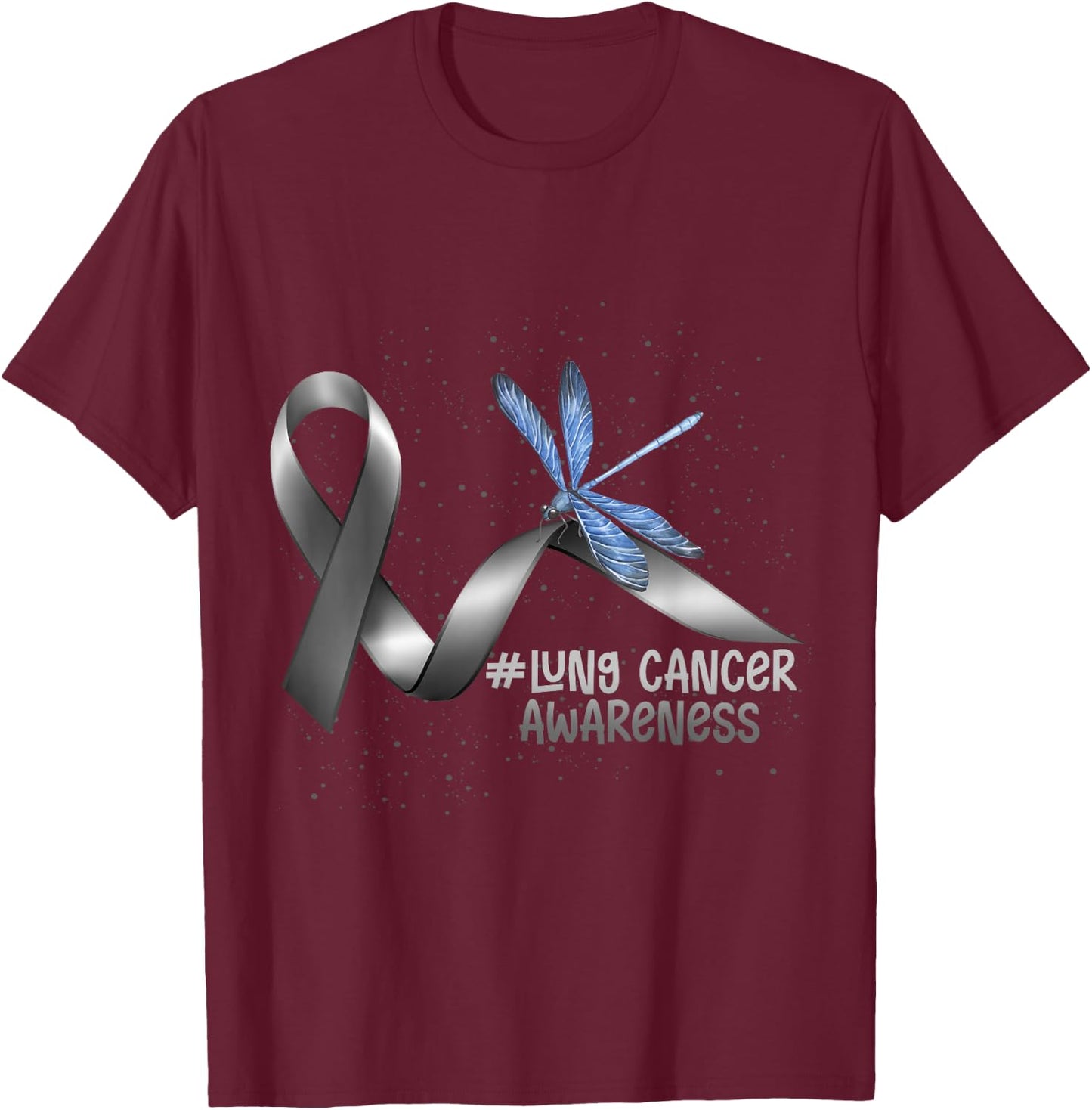 Dragonfly White Ribbon Lung Cancer Awareness T-Shirt - T-Shirt | Maroon