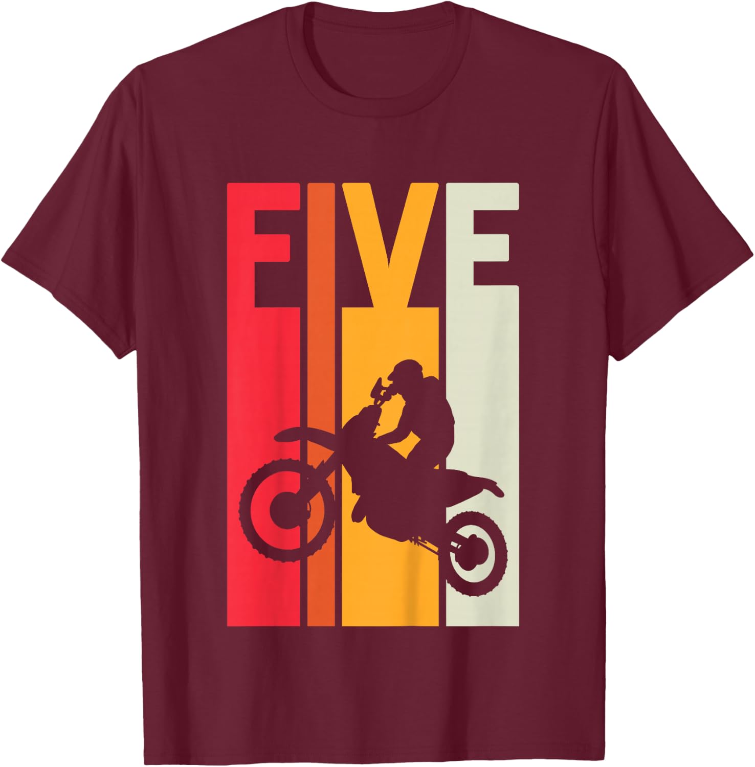 5th Birthday Retro Motocross 5 Years Boys Girl Dirt Bike T-Shirt - T-Shirt | Maroon