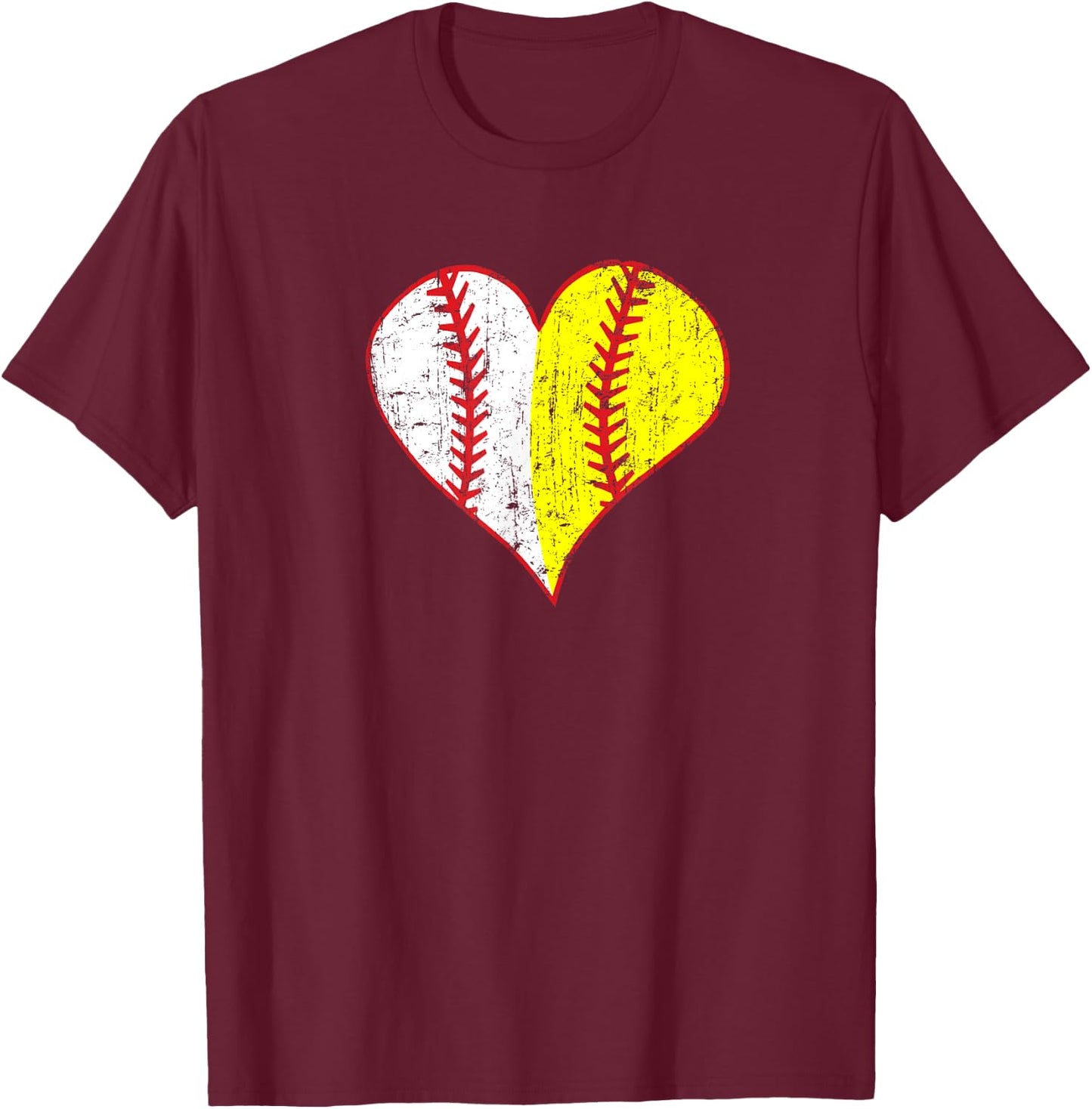Cute Love Baseball Fast Pitch Softball Heart Baseball Mom T-Shirt - T-Shirt | Maroon
