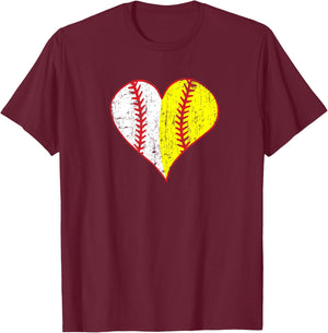 Cute Love Baseball Fast Pitch Softball Heart Baseball Mom T-Shirt - T-Shirt | Maroon