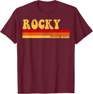 AmaStyle Co. ROCKY Name Personalized Idea Men Retro Vintage ROCKY , Small, Black T-Shirt - T-Shirt | Maroon