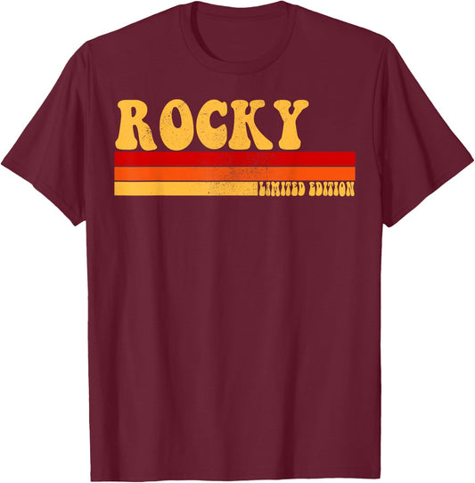 AmaStyle Co. ROCKY Name Personalized Idea Men Retro Vintage ROCKY , Small, Black T-Shirt - T-Shirt | Maroon