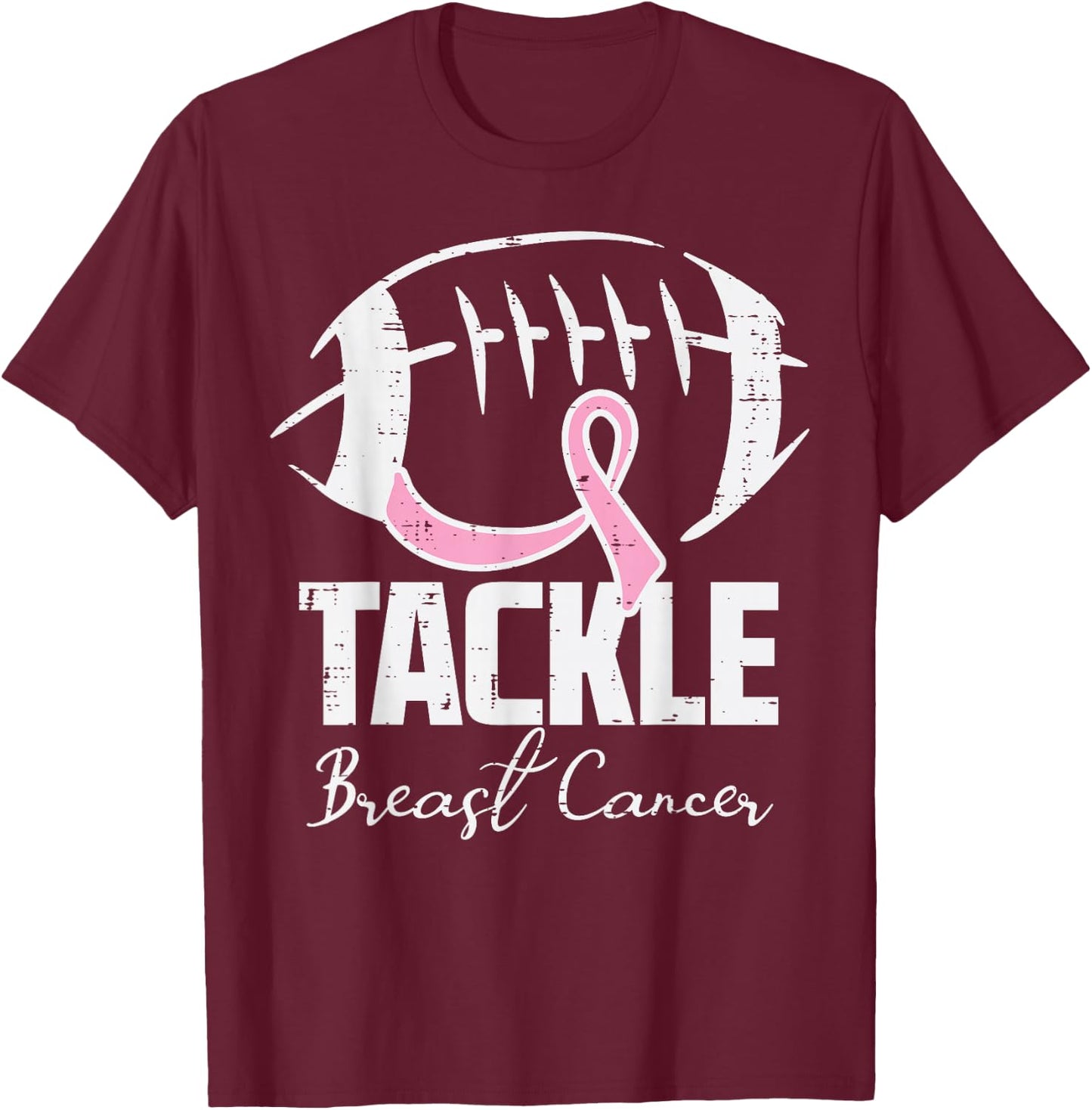 Tackle Breast Cancer Football Pink Ribbon Women Men Kids Boy T-Shirt - T-Shirt | Maroon