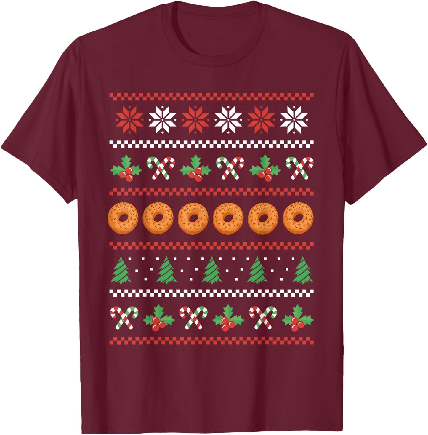Funny Bagel Ugly Christmas Costume Eating Breakfast Food T-Shirt - T-Shirt | Maroon
