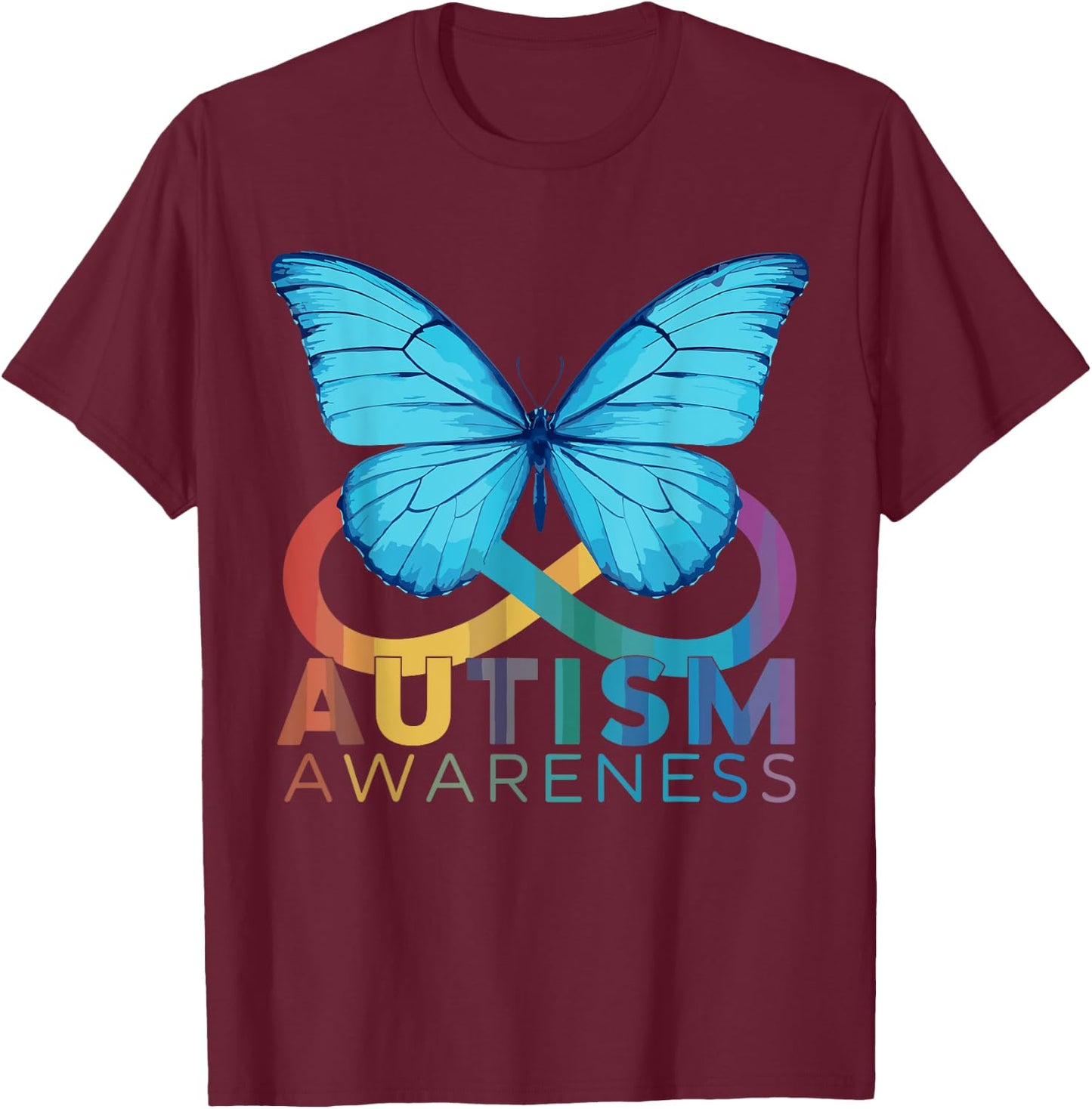 Butterfly Blue For Autism Awareness Month T-Shirt - T-Shirt | Maroon