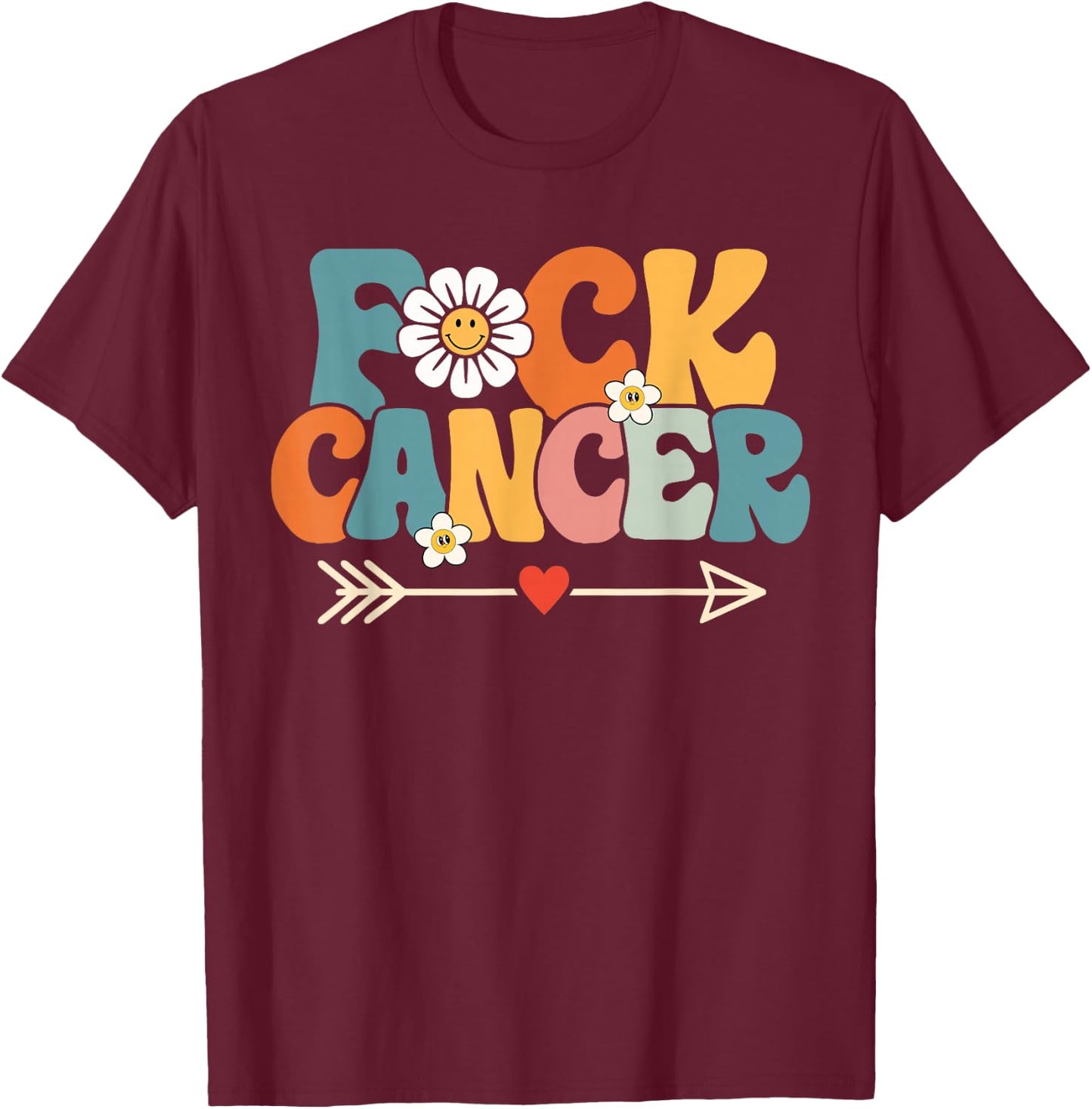 Groovy Fuck Cancer, I Hate Cancer, Breast Cancer Awareness T-Shirt - T-Shirt | Maroon