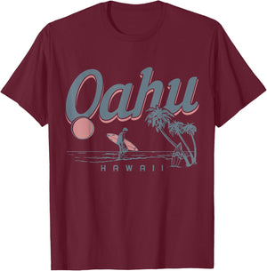Oahu Hawaii Surf North Shore Vintage Souvenir Surfing Surfer T-Shirt - T-Shirt | Maroon