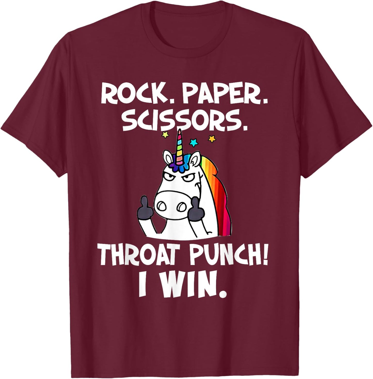 Rock Paper Scissors With The Coolest Unicorn Ever T-Shirt - T-Shirt | Maroon
