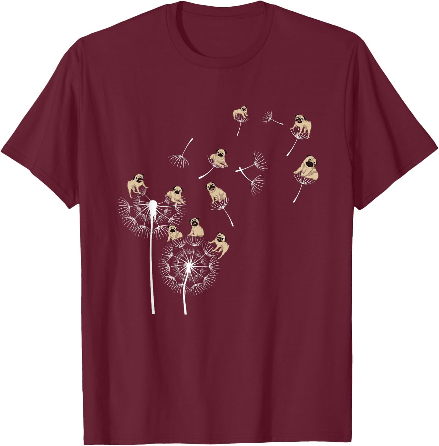 Cute Dog Breed Dog Lover Pet Animal Owner Dandelion Pug T-Shirt - T-Shirt | Maroon